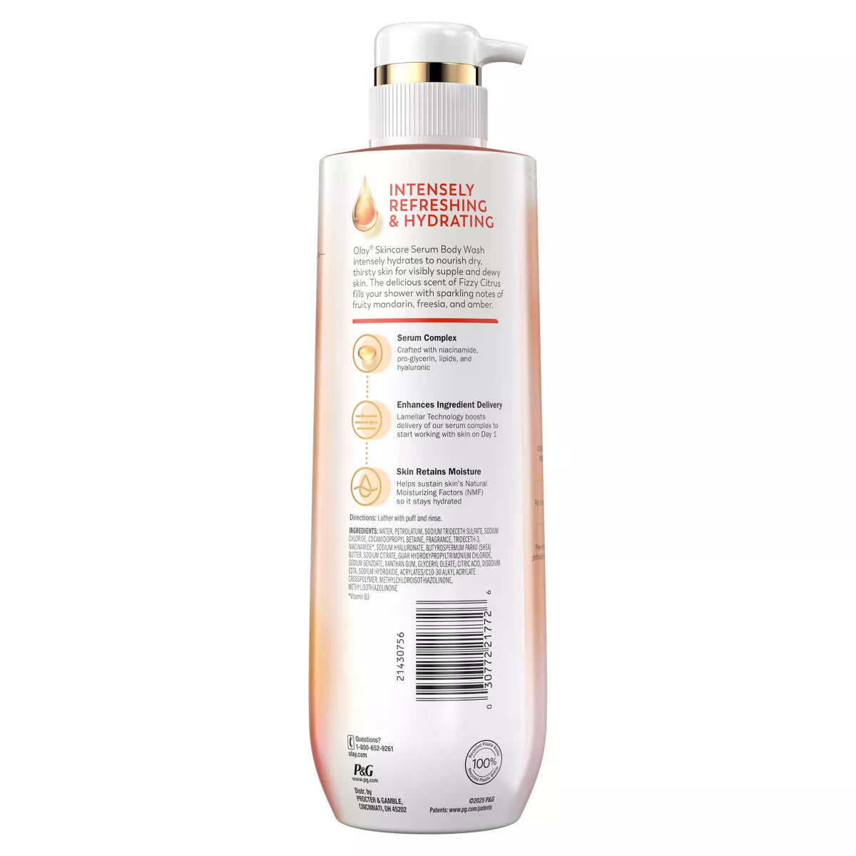 Olay Fizzy Citrus Hyaluronic Serum Body Wash - 20 Fl Oz: Moisturizing & Nourishing, Whole Body Use, Paraben-Free