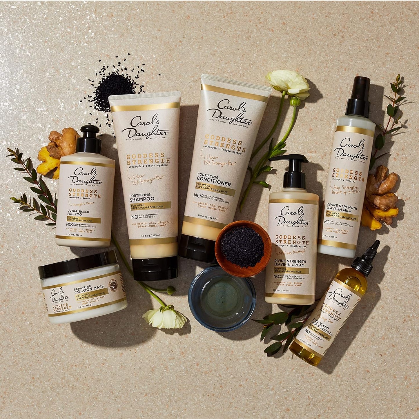 Goddess Strong Bundle: Hair Care Kit with Shampoo, Conditioner, Leave-In Treatment and Scalp Oil, 4 Items