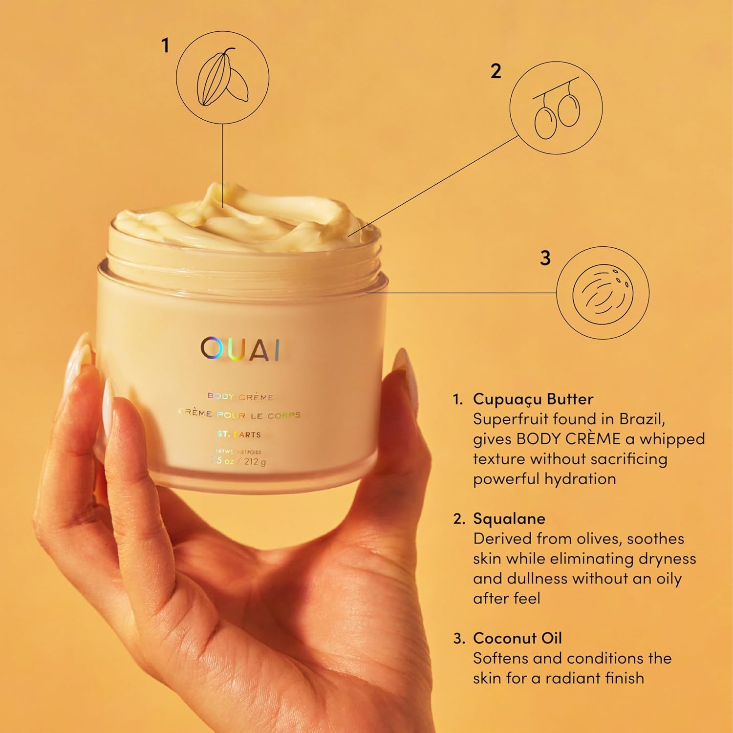 Body Cream, St. Barts - Hydrating Whipped Body Cream with Cupuaçu Butter, Coconut Oil and Squalane - Softens Skin and Delivers Healthy-Looking Glow - Sulfate-Free Skin Care (7.5 Oz)