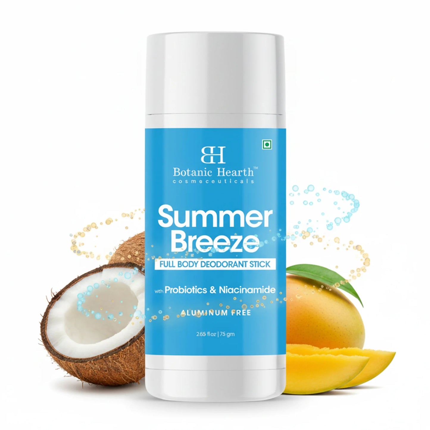 Summer Breeze Full Body Deodorant Stick with Probiotics & Niacinamide, Aluminum Free, 2.65 Fl Oz (75 G), Natural Deodorant for Men & Women