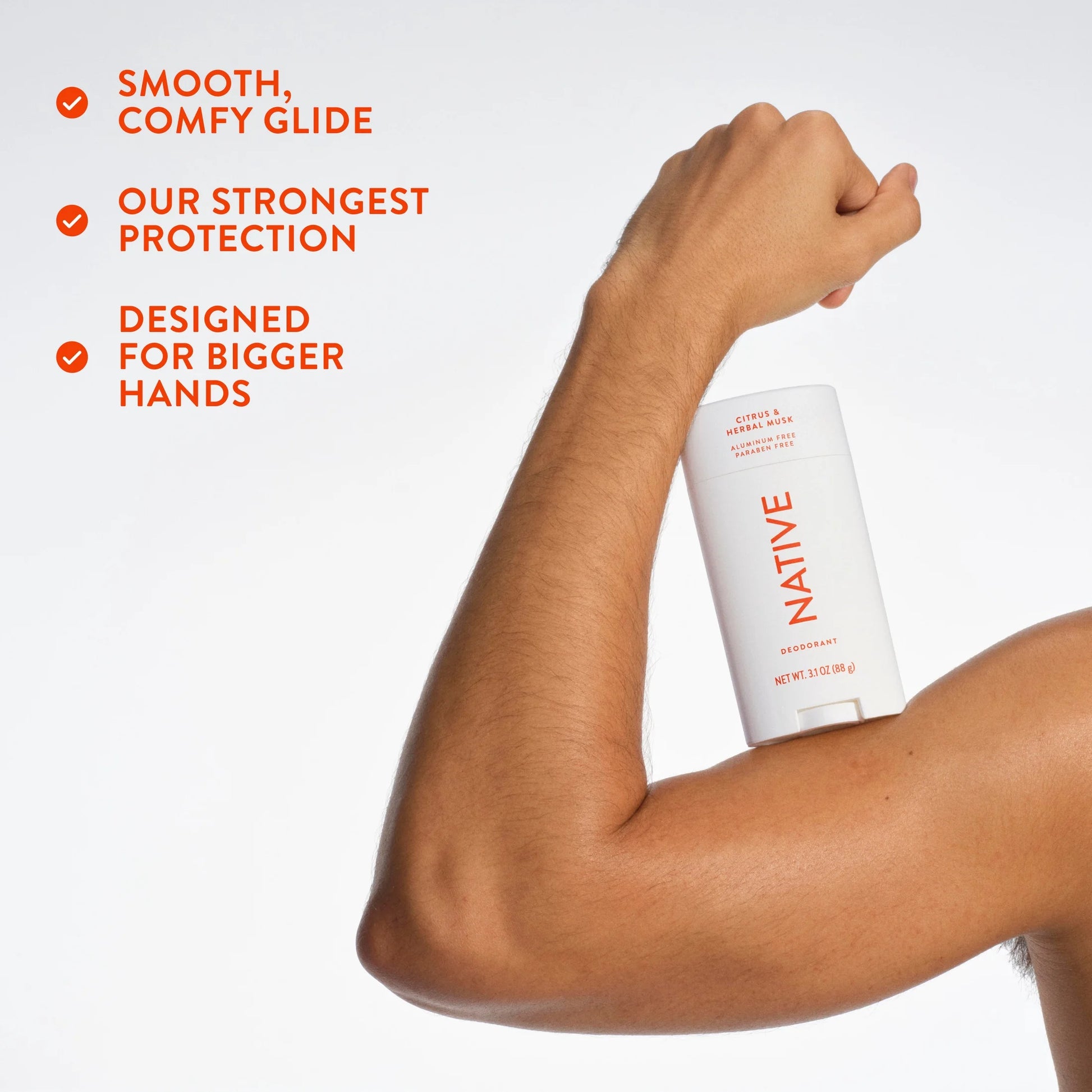 Aluminum Free Deodorant for Men, 72 Hour Solid Deodorant Stick, Citrus & Herbal Musk, 3.1Oz