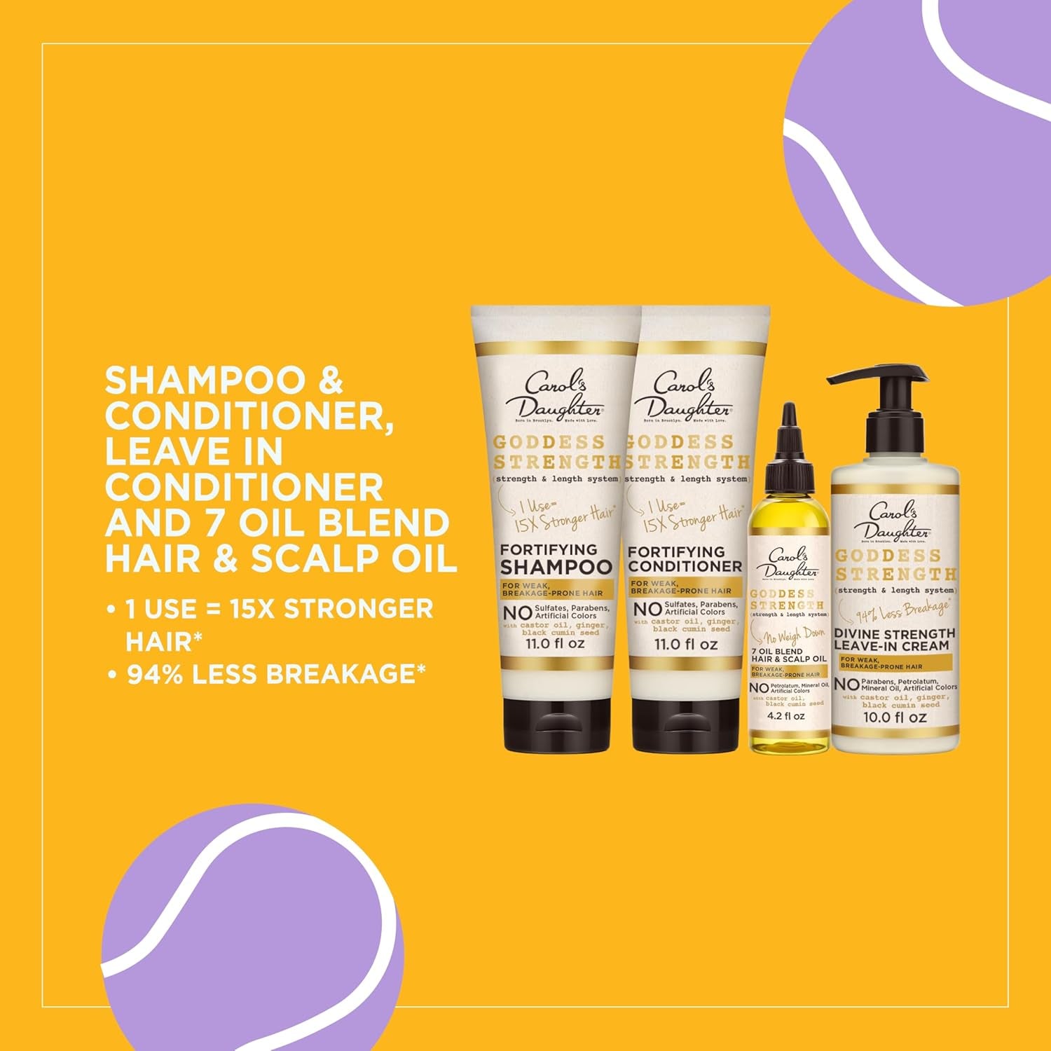 Goddess Strong Bundle: Hair Care Kit with Shampoo, Conditioner, Leave-In Treatment and Scalp Oil, 4 Items