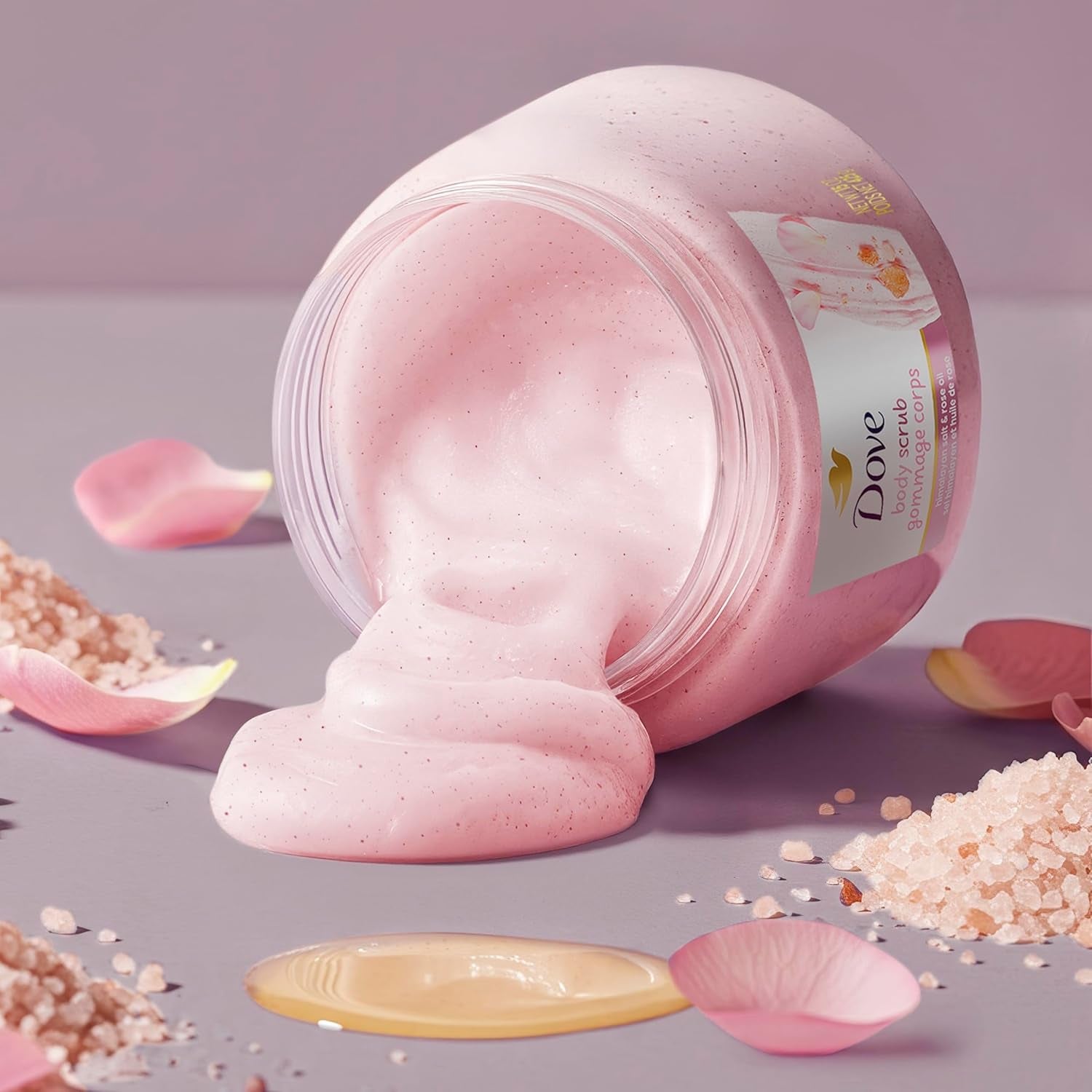 Dove Himalayan Salt & Rose Oil Body Scrub Exfoliates and Deeply Nourishes for Smooth, Radiant Skin 15 Oz