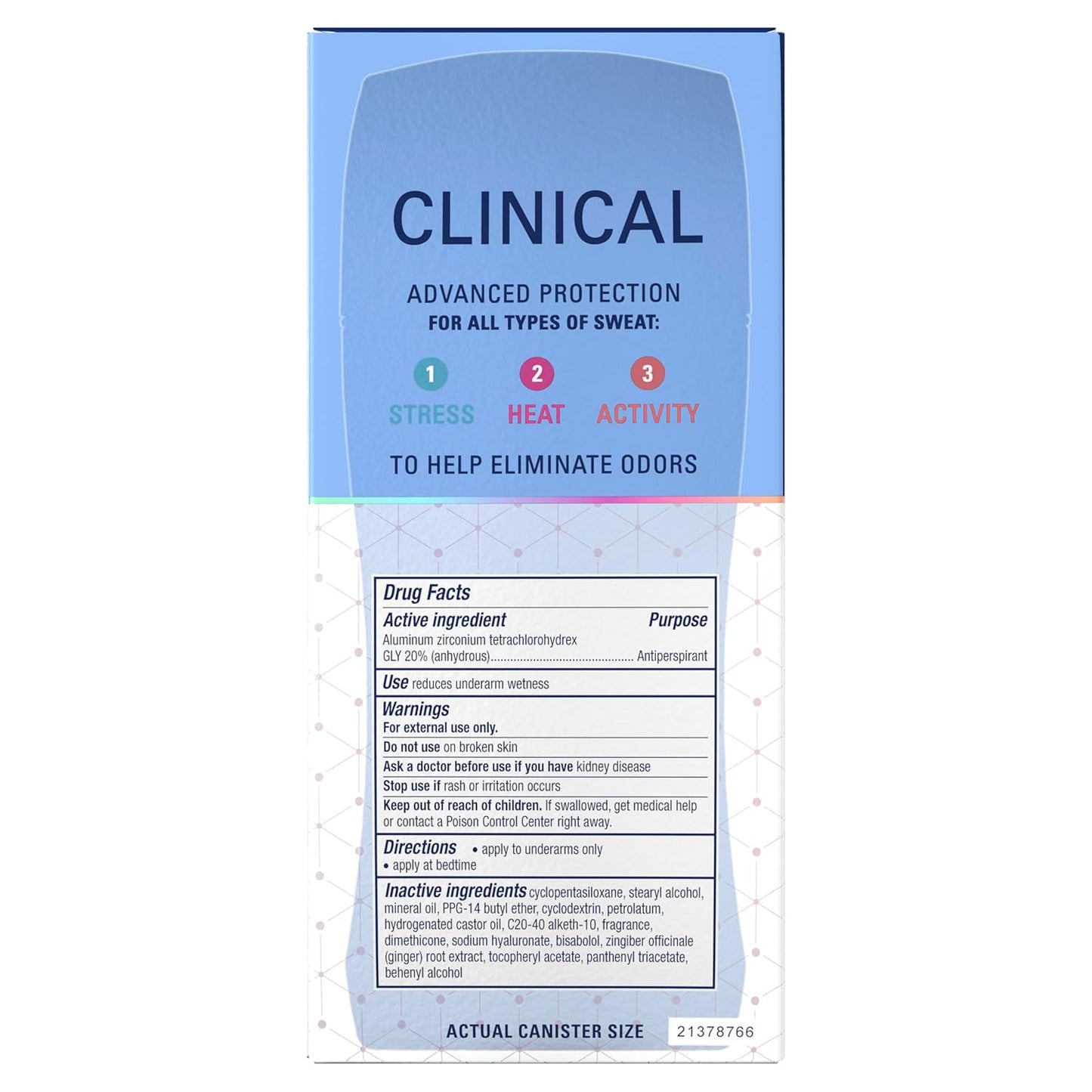 Clinical Strength Antiperspirant Deodorant for Women, 100Hr Sweat & Odor Protection, 3X Stress Protection with Hyaluronic Acid, PH Balanced, Invisible Solid, Completely Clean Scent, 2.6 Oz
