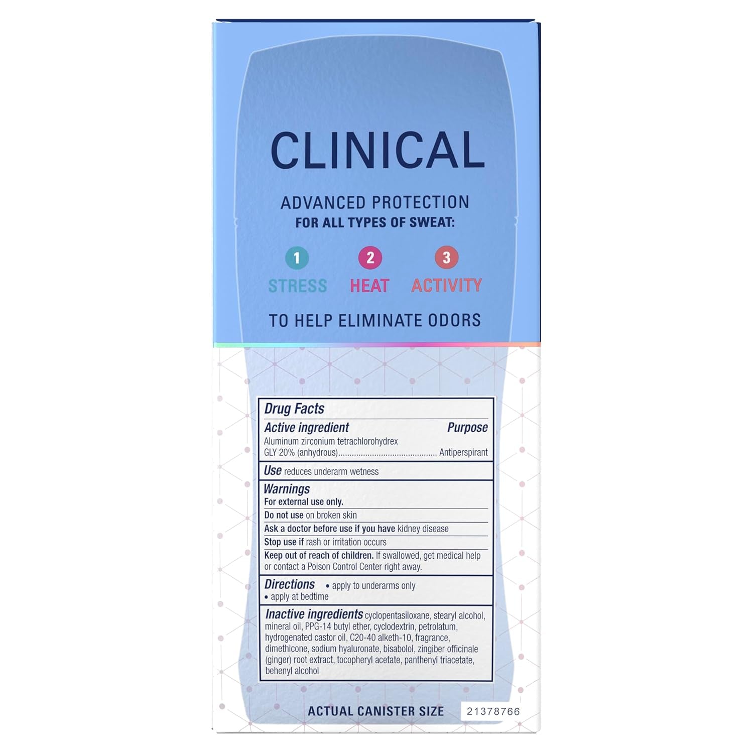 Clinical Strength Antiperspirant Deodorant for Women, 100Hr Sweat & Odor Protection, 3X Stress Protection with Hyaluronic Acid, PH Balanced, Invisible Solid, Completely Clean Scent, 2.6 Oz