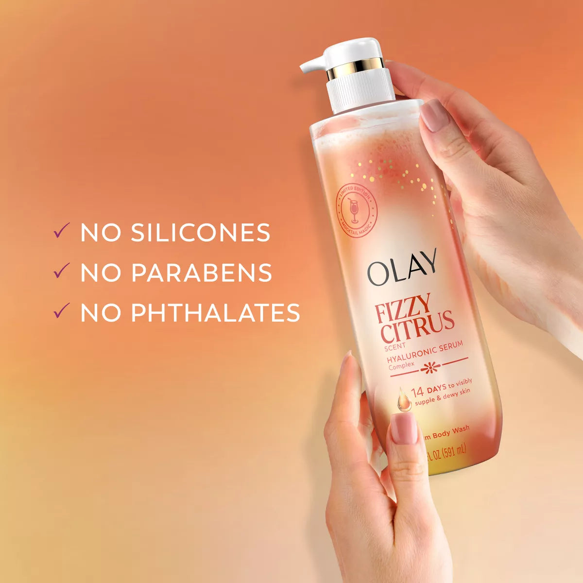 Olay Fizzy Citrus Hyaluronic Serum Body Wash - 20 Fl Oz: Moisturizing & Nourishing, Whole Body Use, Paraben-Free