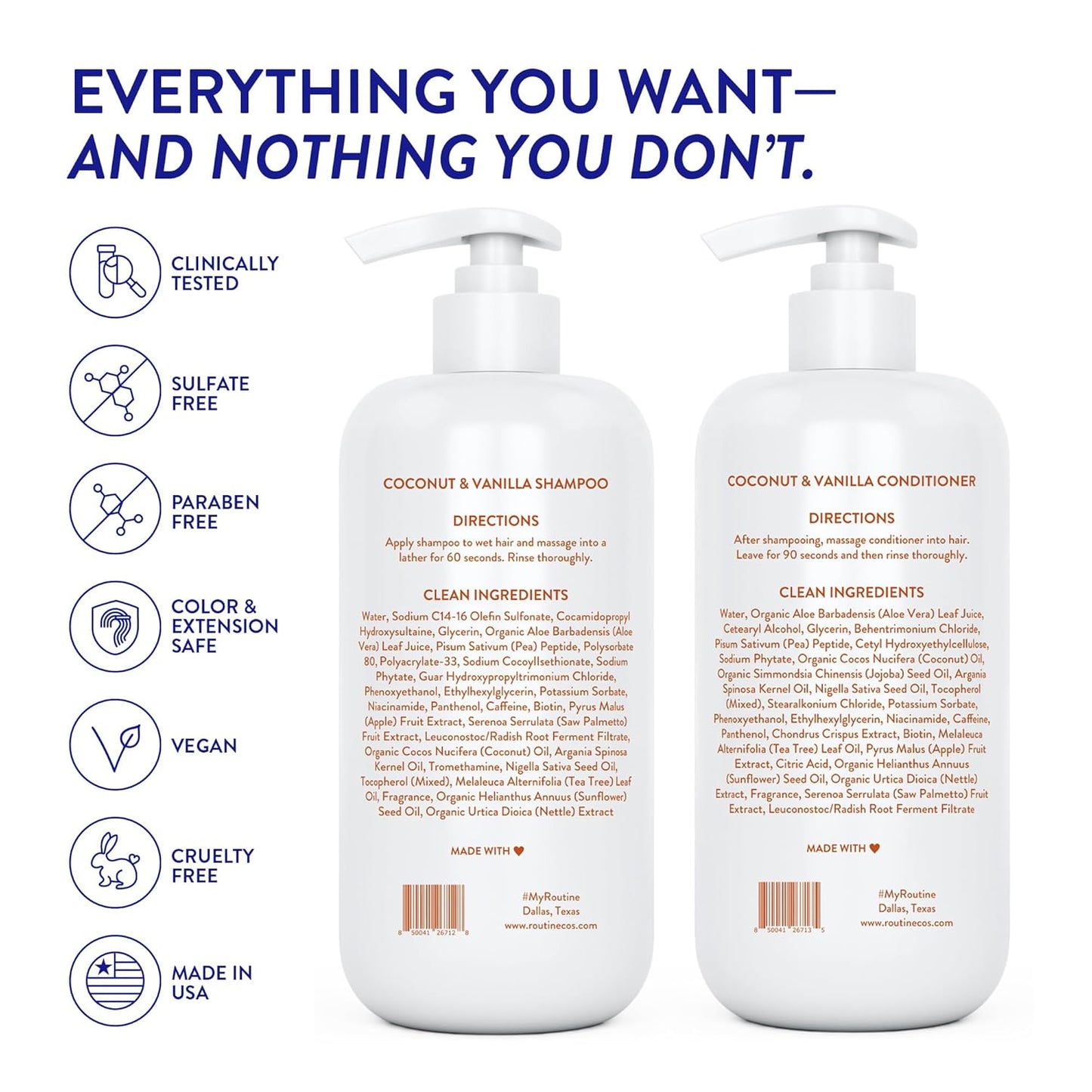 Anti-Thinning Shampoo and Conditioner Set for Thinning Hair - Biotin DHT Blocker Women & Men - Color Safe Shampoo for Hair Loss & Healthier Hair - Coconut & Vanilla (Pack of 2)