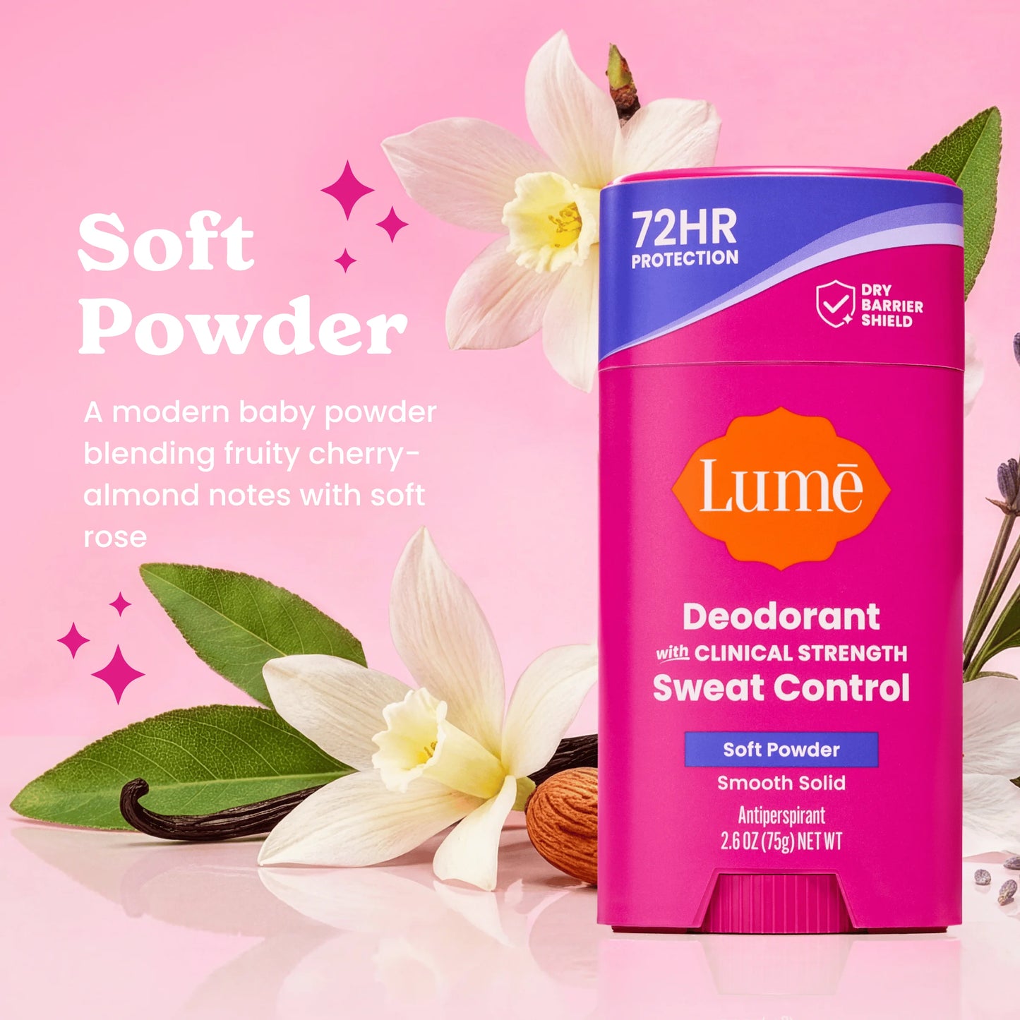 Deodorant plus Sweat Control - Smooth Solid Stick - Clinical Strength Antiperspirant - Soft Powder - 2.6Oz