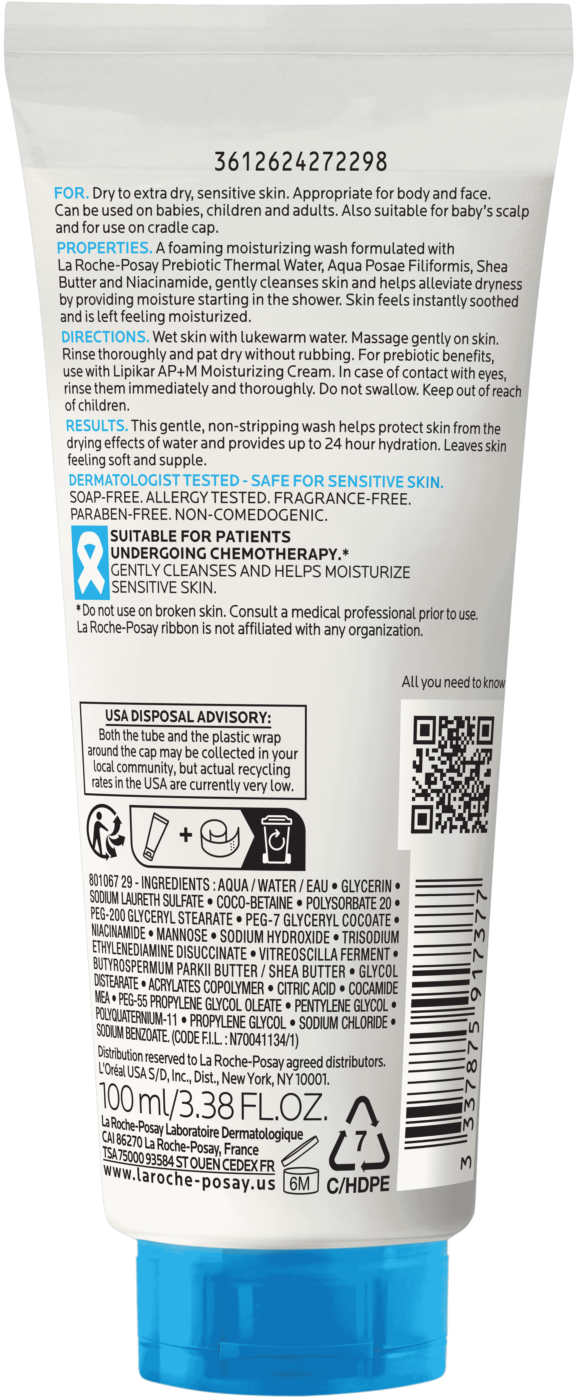 Lipikar AP+ Moisturizing Body & Face Wash, 3.38 Fl Oz