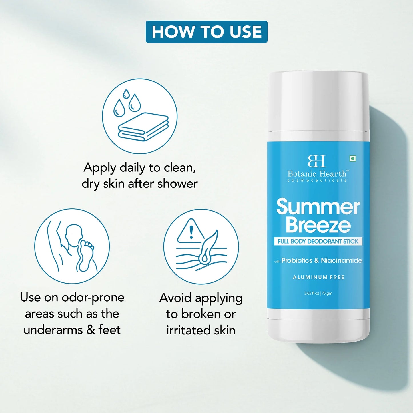 Summer Breeze Full Body Deodorant Stick with Probiotics & Niacinamide, Aluminum Free, 2.65 Fl Oz (75 G), Natural Deodorant for Men & Women