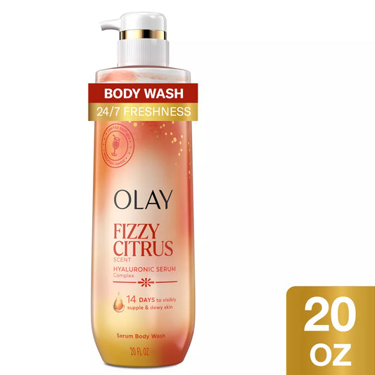 Olay Fizzy Citrus Hyaluronic Serum Body Wash - 20 Fl Oz: Moisturizing & Nourishing, Whole Body Use, Paraben-Free