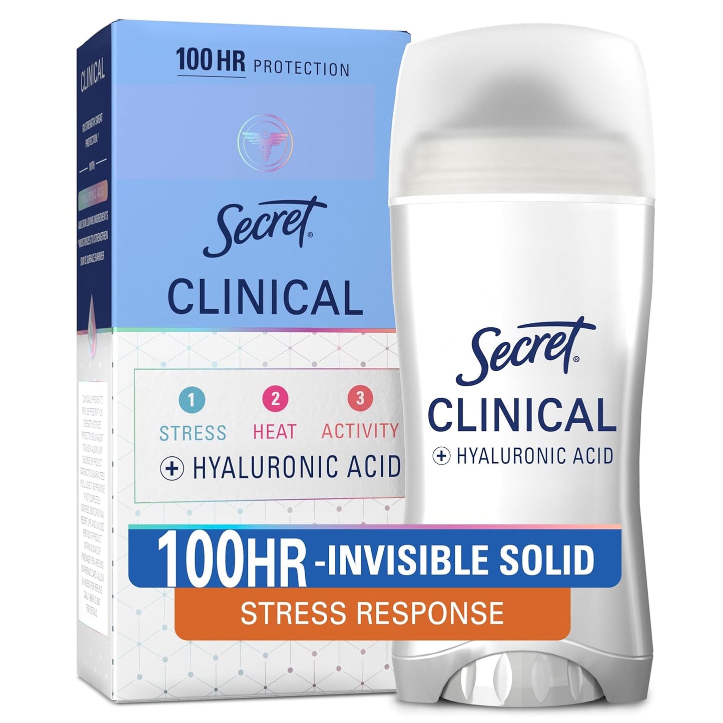 Clinical Strength Antiperspirant Deodorant for Women, 100Hr Sweat & Odor Protection, 3X Stress Protection with Hyaluronic Acid, PH Balanced, Invisible Solid, Completely Clean Scent, 2.6 Oz