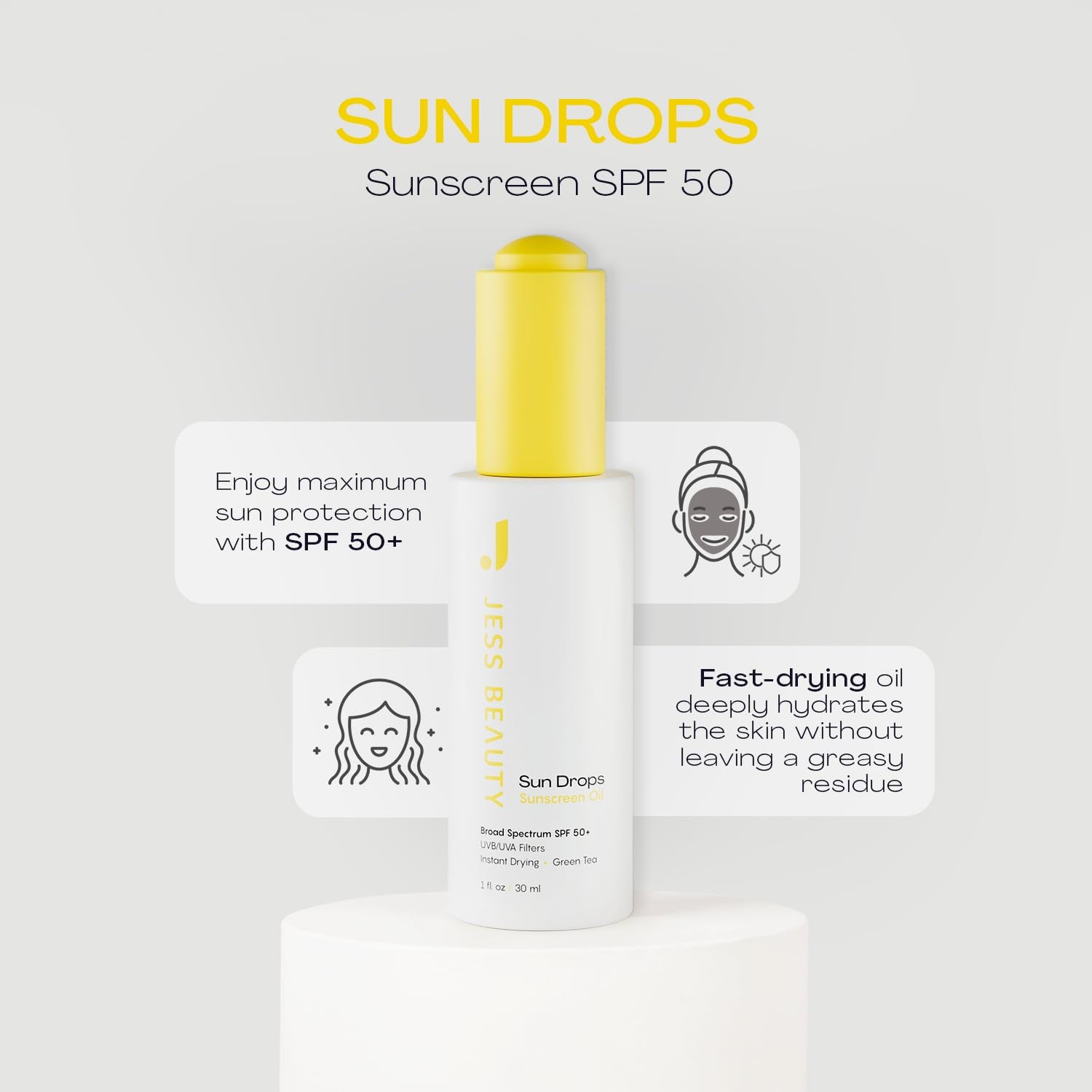| Face Sunscreen Sun Drops SPF 50 Skin Care Oil with Camellia Sinensis & Squalane | Skincare Fast Drying 1 Fl. Oz