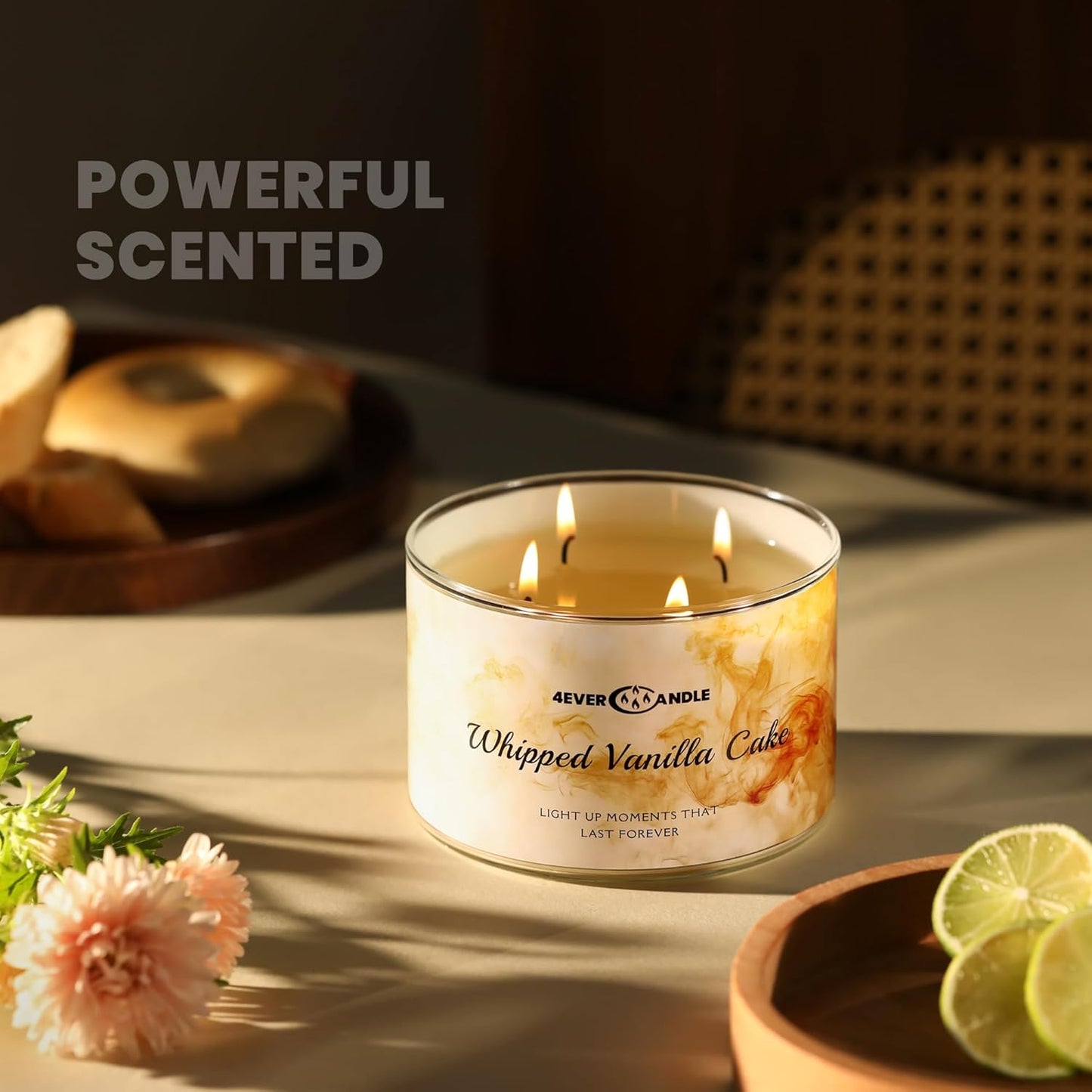 4EVER Scented Candles | 4-Wick 18Oz Soy Wax Candle | up to 50Hrs Clean Burn | Aromatherapy Candles for Home Scented | Gifts for Women & Mom, Whipped Vanilla Cake