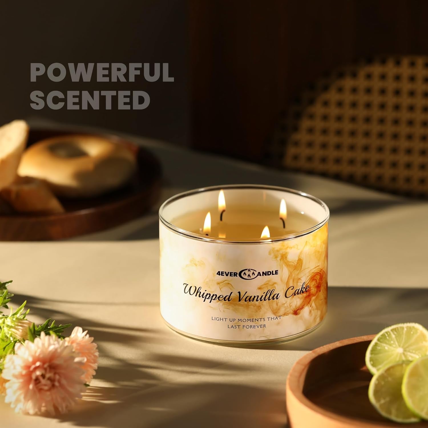 4EVER Scented Candles | 4-Wick 18Oz Soy Wax Candle | up to 50Hrs Clean Burn | Aromatherapy Candles for Home Scented | Gifts for Women & Mom, Whipped Vanilla Cake