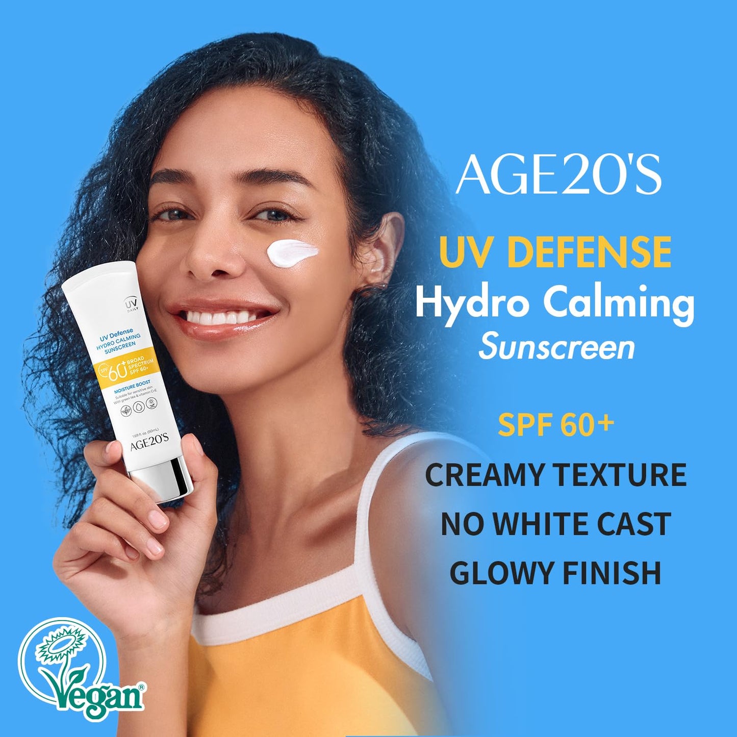 UV Defense Hydro Calming Sunscreen SPF 60+ | Korean Sunscreen | Moisturizing Creamy Formula, No White Cast, Lightweight Finish | Green Tea + Aloe Vera | Dermatest Excellent | 1.69 Fl.Oz*1