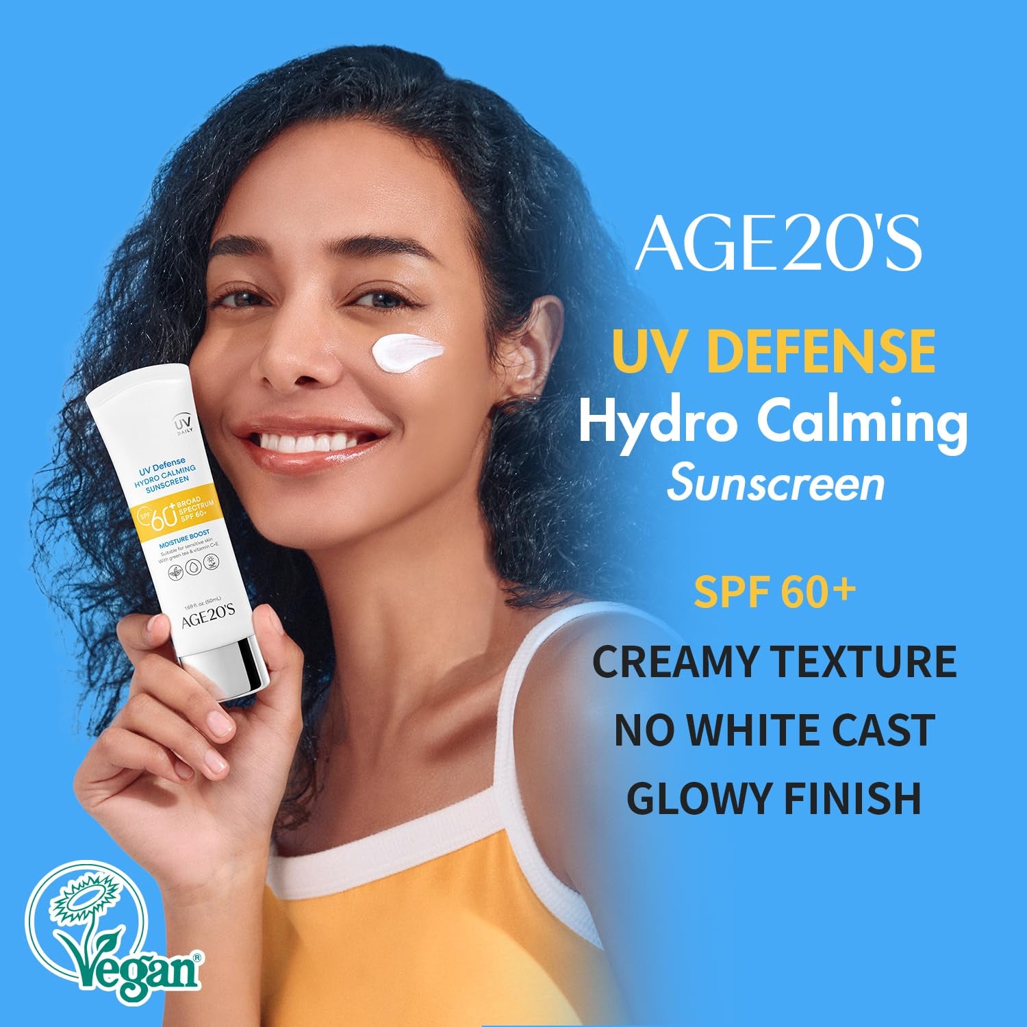UV Defense Hydro Calming Sunscreen SPF 60+ | Korean Sunscreen | Moisturizing Creamy Formula, No White Cast, Lightweight Finish | Green Tea + Aloe Vera | Dermatest Excellent | 1.69 Fl.Oz*1