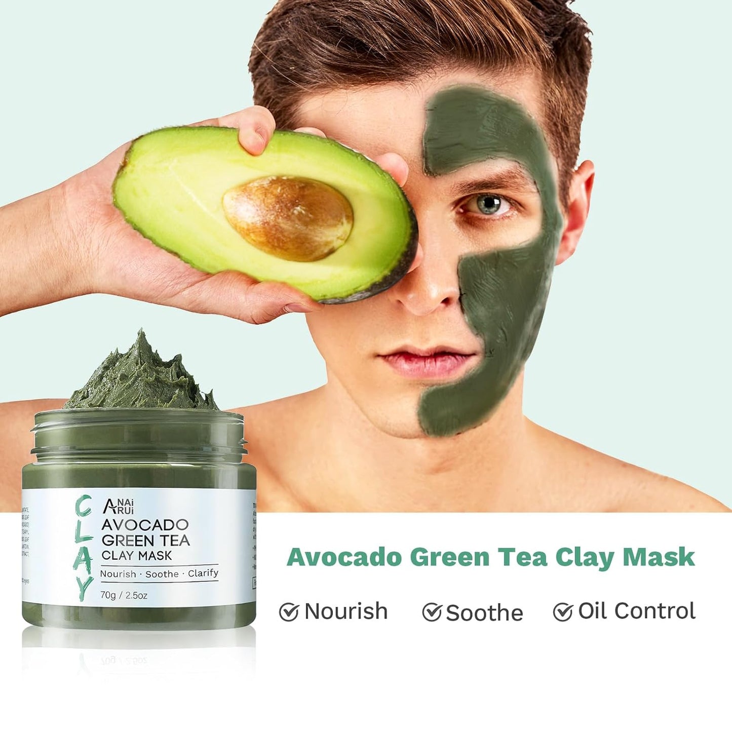 3 Pack Clay Mask Set Turmeric Vitamin C Clay Mask -Rose Facial Mask -Avocado Green Tea Mud Mask Smoothing, Hydration & Glow,Spa Gift Set, Self Care for Women Teens 2.5 Oz Each