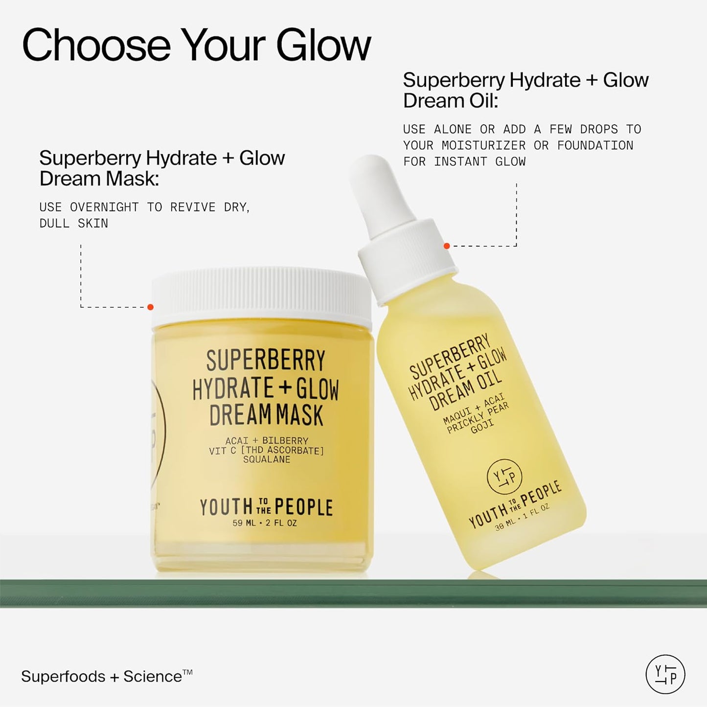 Superberry Hydrate + Glow Dream Mask - Hyaluronic Acid, Squalane, Vitamin C, Face Moisturizer + Overnight Facial, Non-Greasy, Plumps, Brightens, Evens Tone, for Dry + Dull Skin