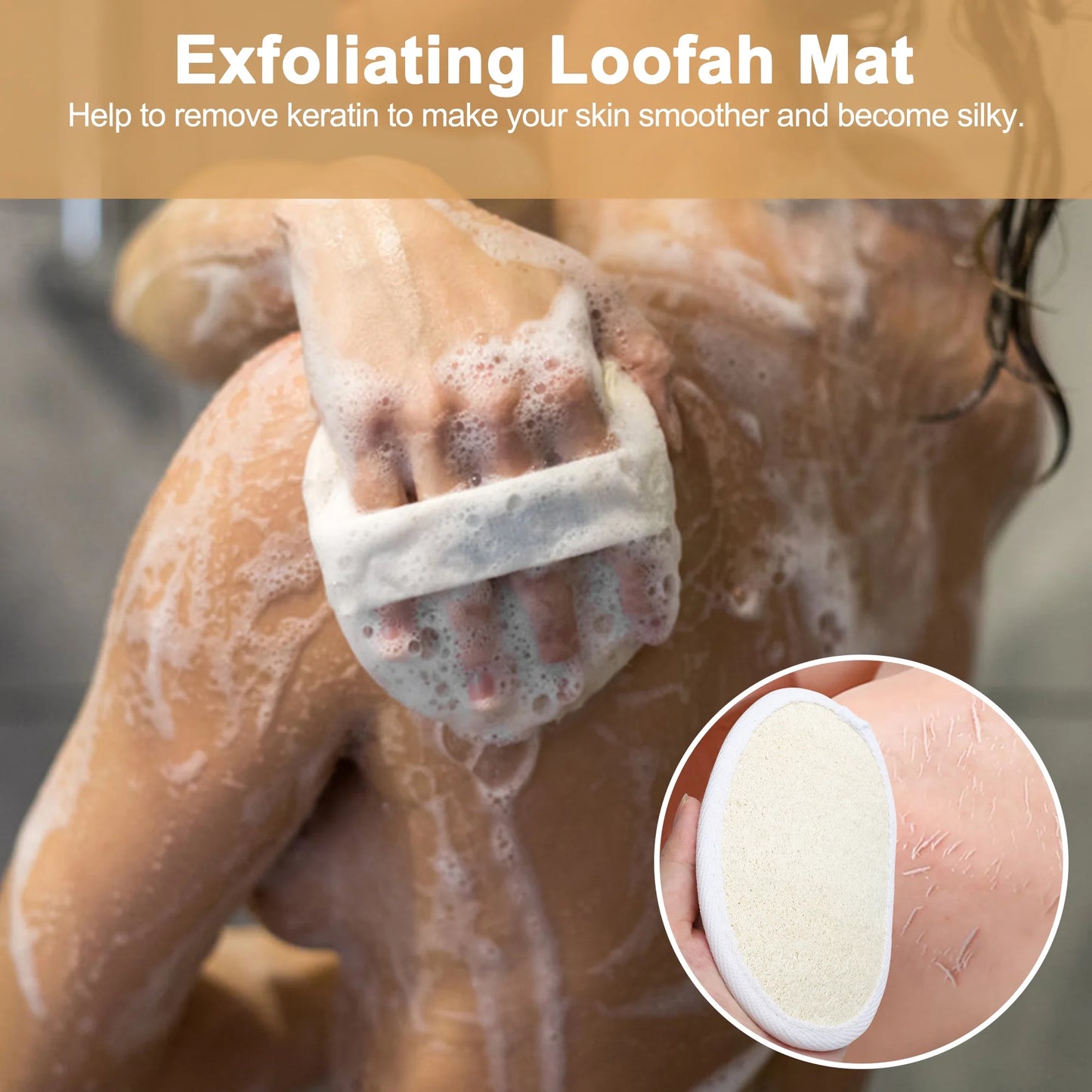 Natural Loofah Pads Set, Exfoliating Back Scrubber for Shower, Luffa Shower Bath Sponge for Men Women