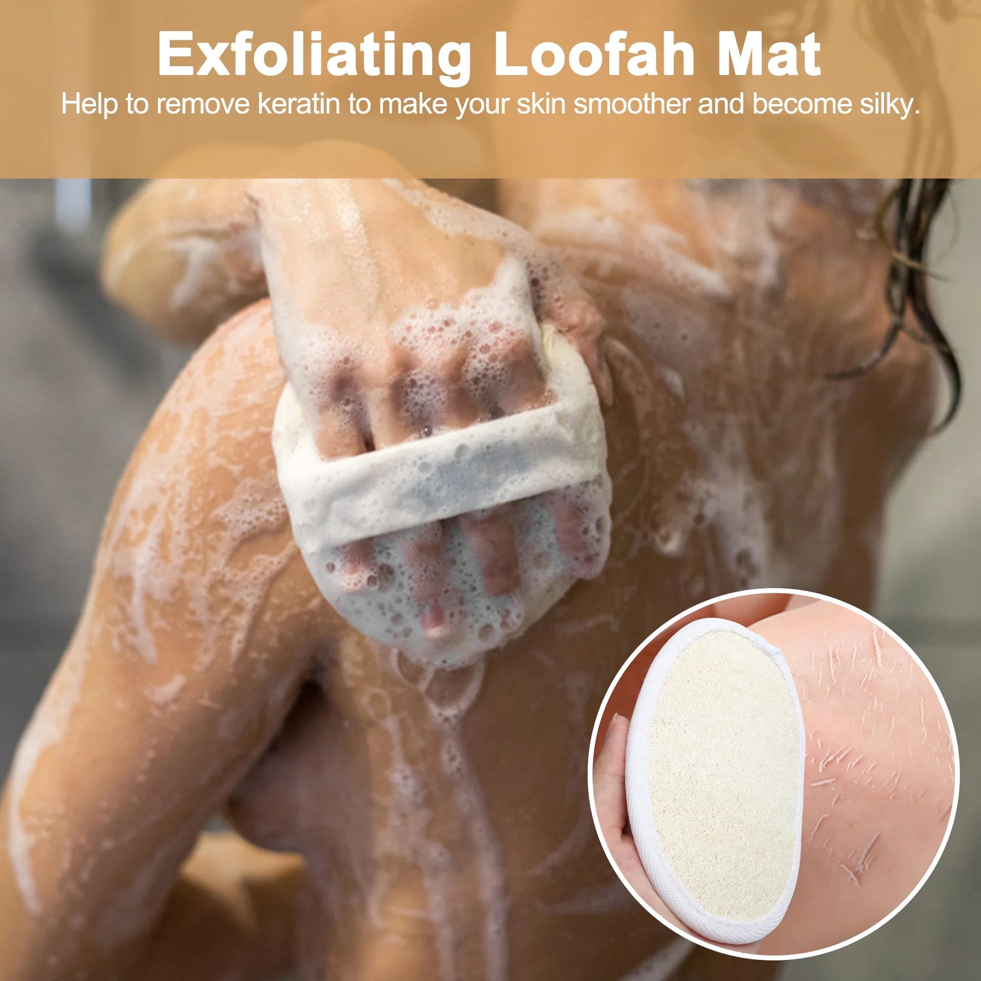 Natural Loofah Pads Set, Exfoliating Back Scrubber for Shower, Luffa Shower Bath Sponge for Men Women