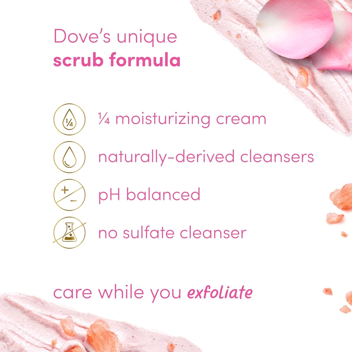 Dove Himalayan Salt & Rose Oil Body Scrub Exfoliates and Deeply Nourishes for Smooth, Radiant Skin 15 Oz