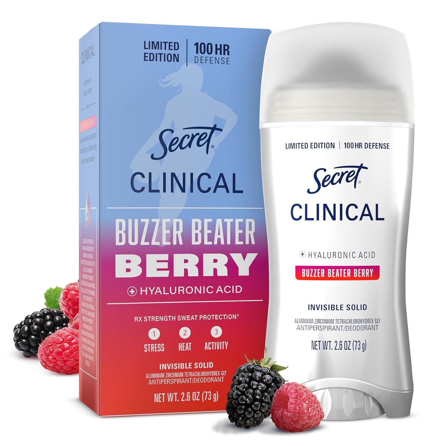 Clinical Strength Antiperspirant Deodorant for Women, 100Hr Sweat & Odor Protection, 3X Stress Protection with Hyaluronic Acid, PH Balanced, Invisible Solid, Completely Clean Scent, 2.6 Oz