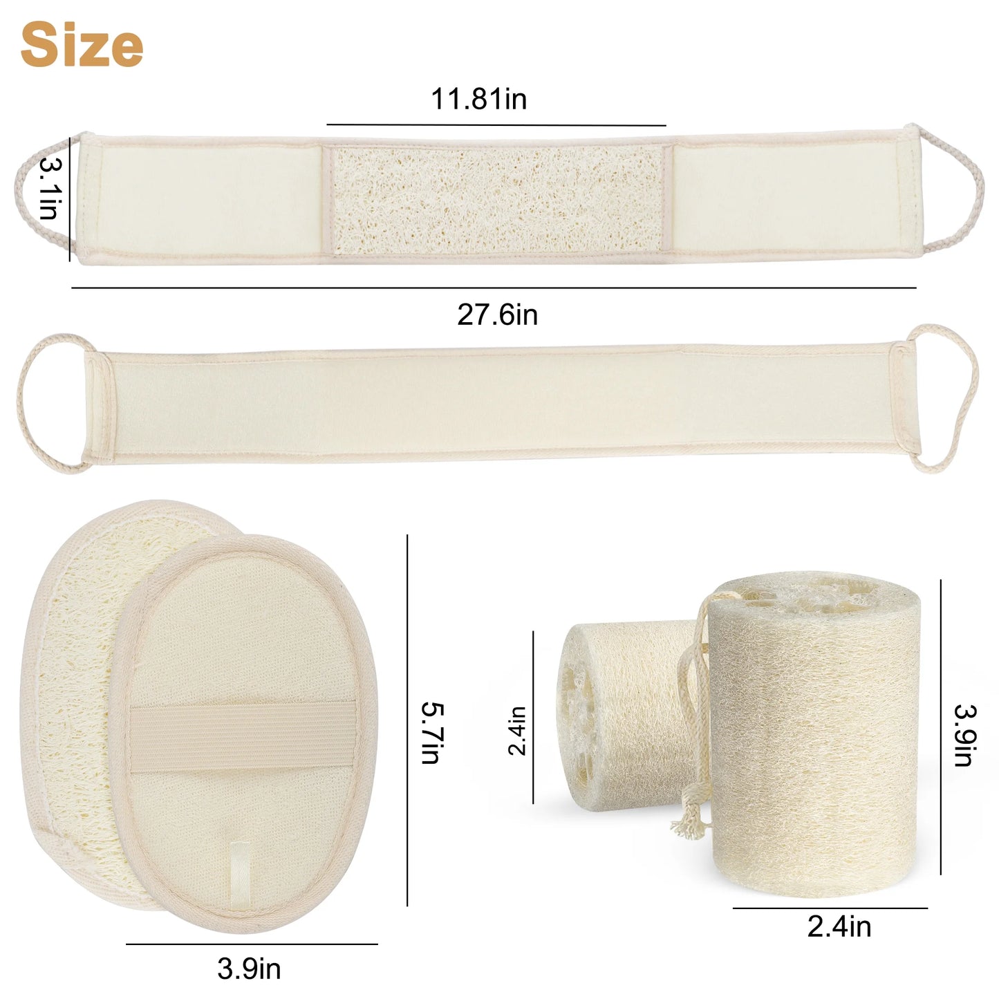 Natural Loofah Pads Set, Exfoliating Back Scrubber for Shower, Luffa Shower Bath Sponge for Men Women