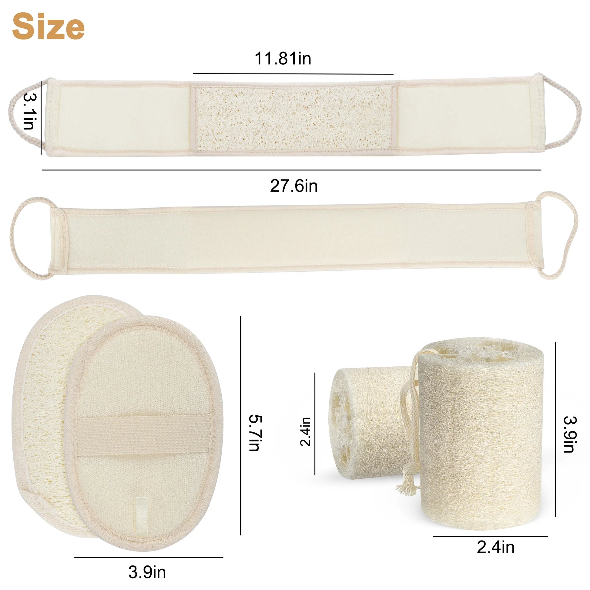 Natural Loofah Pads Set, Exfoliating Back Scrubber for Shower, Luffa Shower Bath Sponge for Men Women