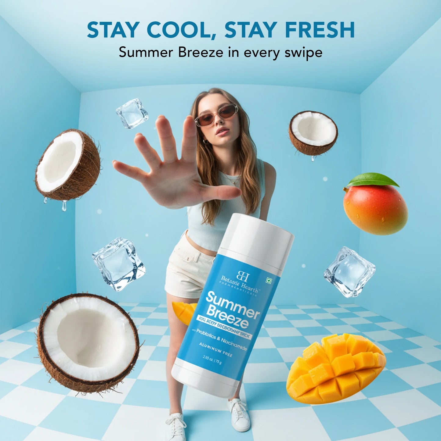 Summer Breeze Full Body Deodorant Stick with Probiotics & Niacinamide, Aluminum Free, 2.65 Fl Oz (75 G), Natural Deodorant for Men & Women