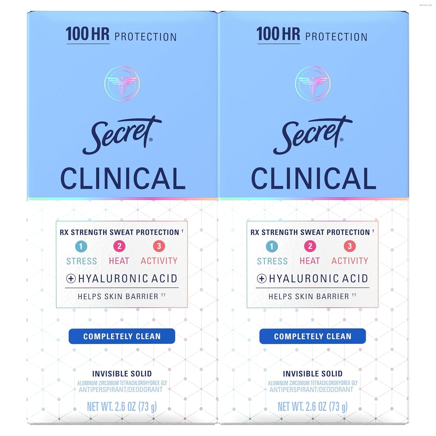 Clinical Strength Antiperspirant Deodorant for Women, 100Hr Sweat & Odor Protection, 3X Stress Protection with Hyaluronic Acid, PH Balanced, Invisible Solid, Completely Clean Scent, 2.6 Oz