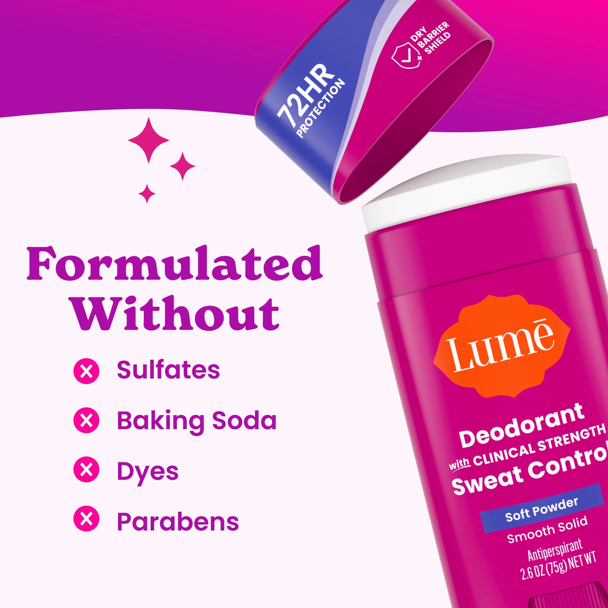 Deodorant plus Sweat Control - Smooth Solid Stick - Clinical Strength Antiperspirant - Soft Powder - 2.6Oz