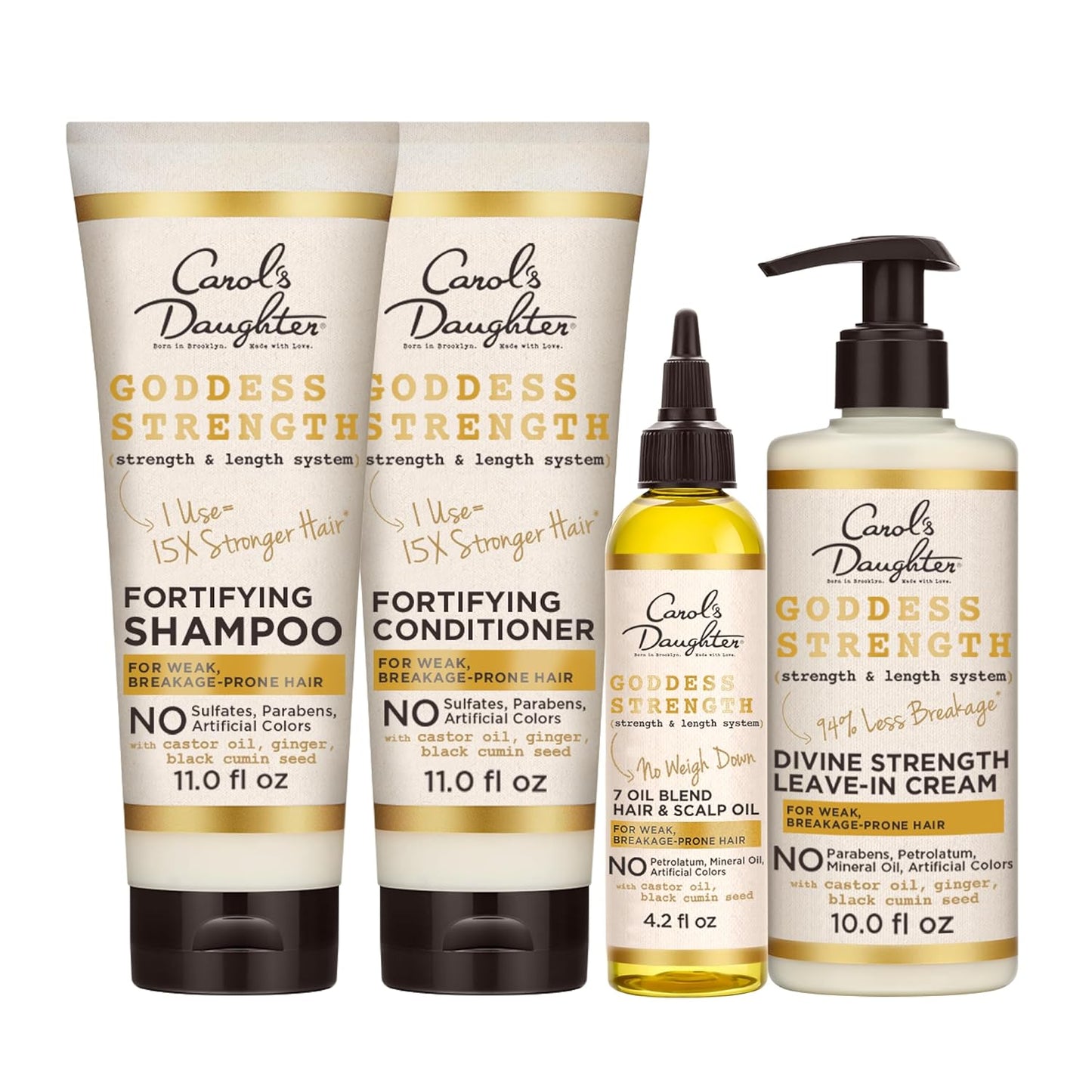 Goddess Strong Bundle: Hair Care Kit with Shampoo, Conditioner, Leave-In Treatment and Scalp Oil, 4 Items
