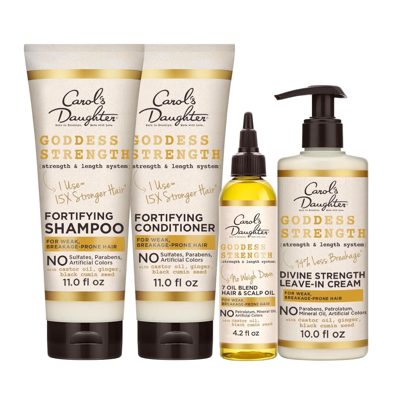 Goddess Strong Bundle: Hair Care Kit with Shampoo, Conditioner, Leave-In Treatment and Scalp Oil, 4 Items