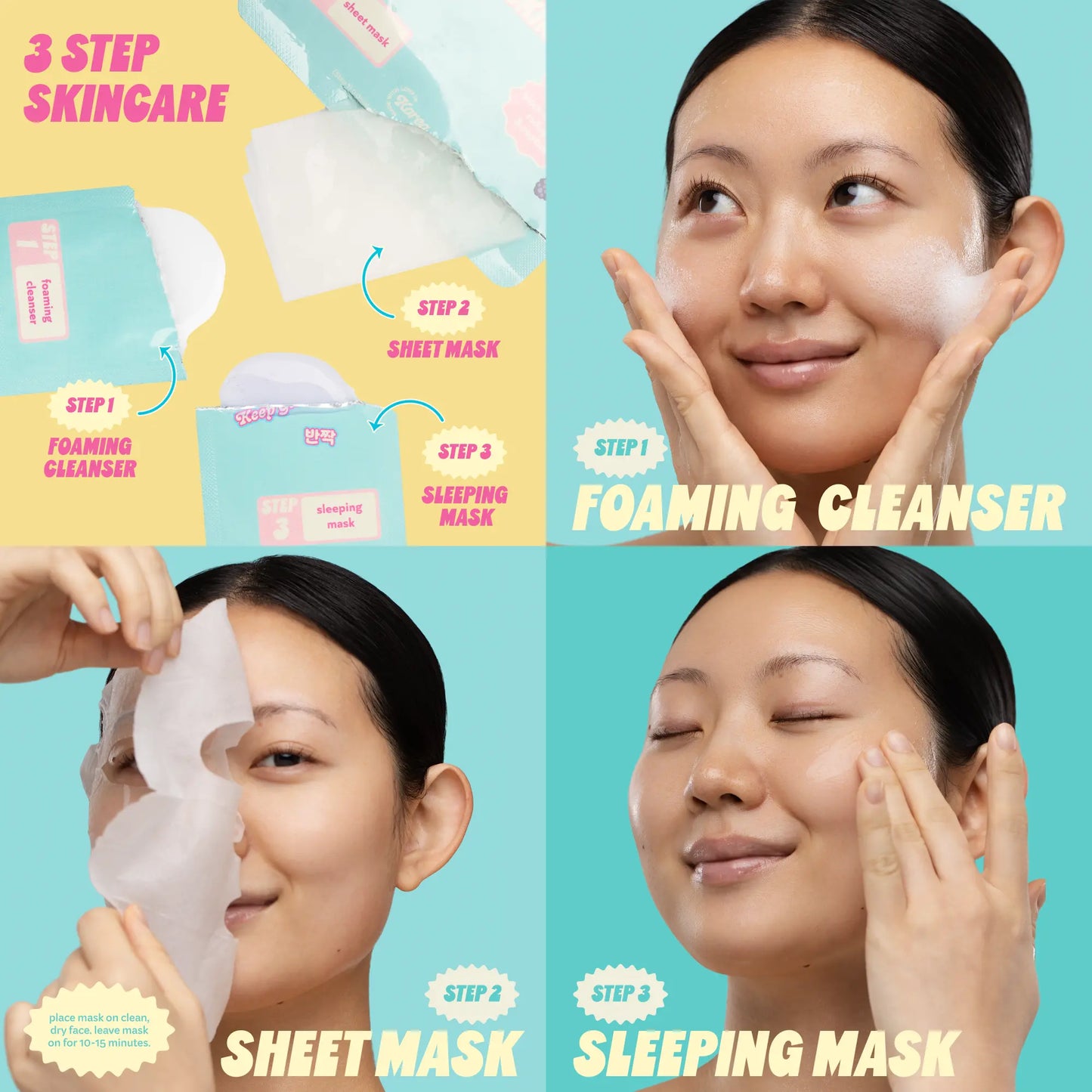 The Crème Shop Glow-To-Go Skincare Bundle - 3 Step To-Go Set & Gelly under Eye Patches for Travel-Friendly Cleansing Hydrating & Refreshing
