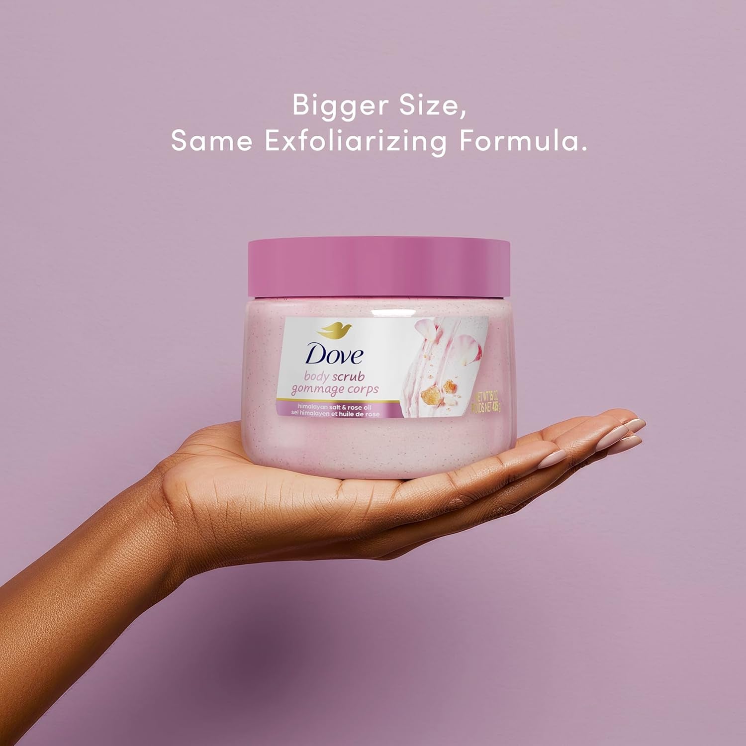 Dove Himalayan Salt & Rose Oil Body Scrub Exfoliates and Deeply Nourishes for Smooth, Radiant Skin 15 Oz