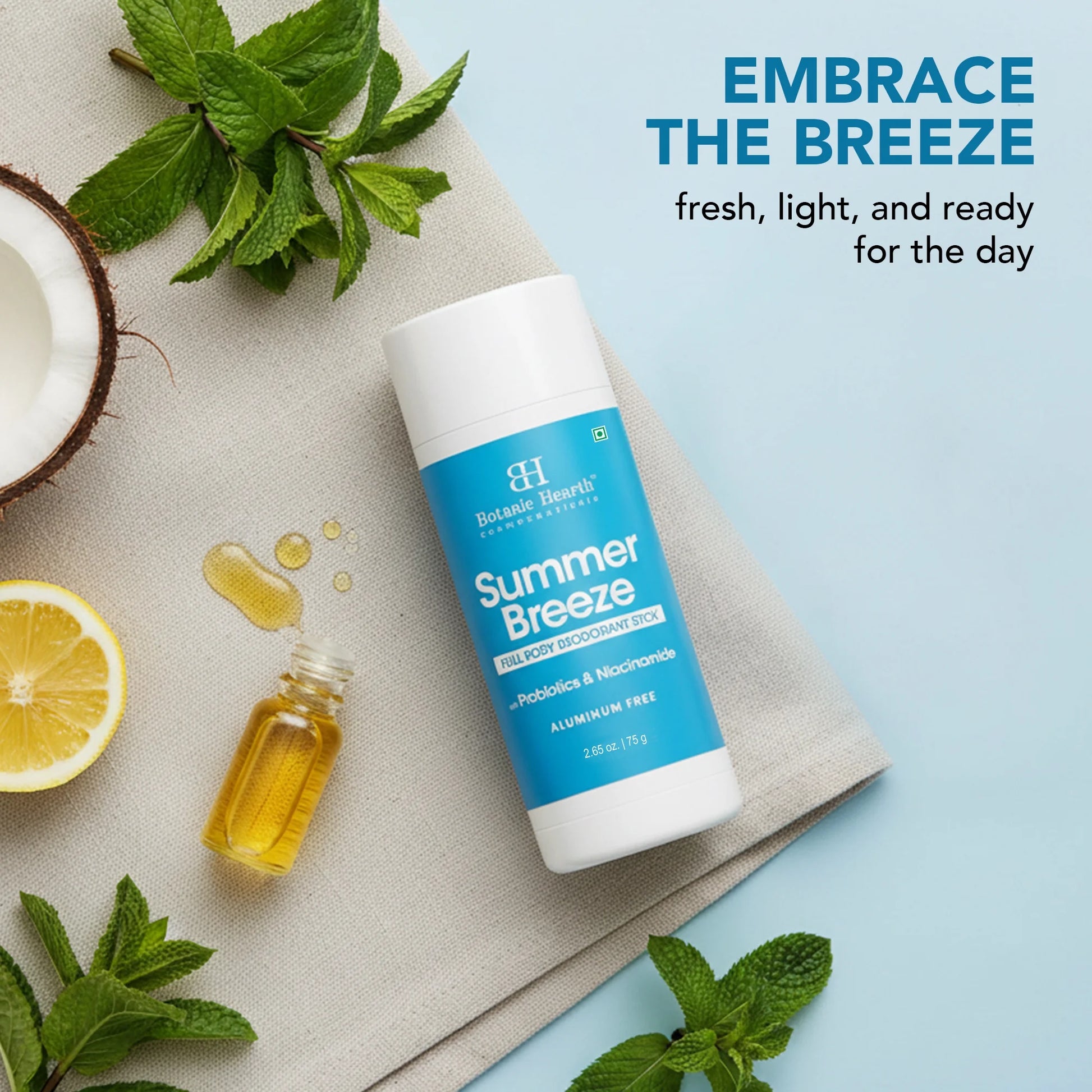 Summer Breeze Full Body Deodorant Stick with Probiotics & Niacinamide, Aluminum Free, 2.65 Fl Oz (75 G), Natural Deodorant for Men & Women