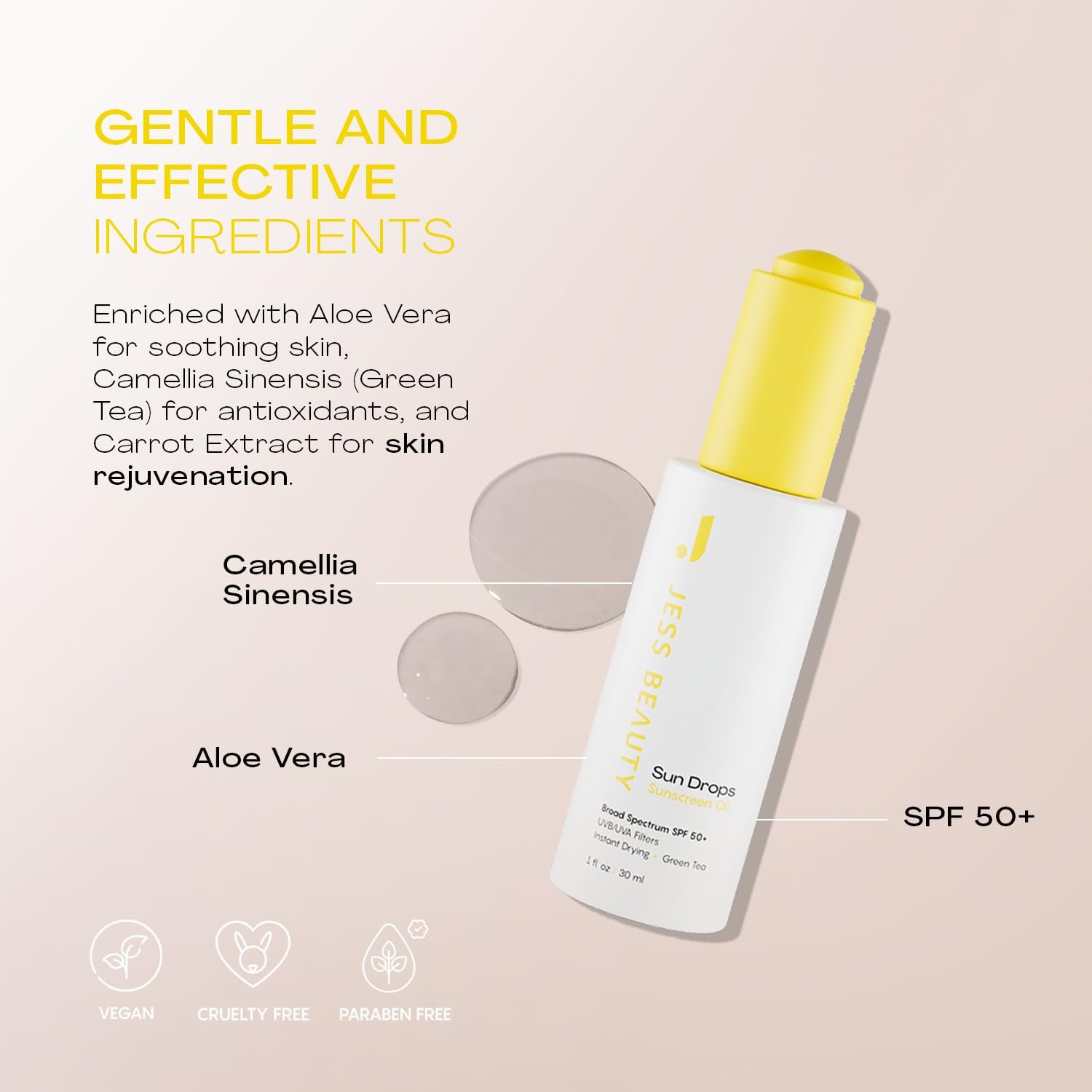 | Face Sunscreen Sun Drops SPF 50 Skin Care Oil with Camellia Sinensis & Squalane | Skincare Fast Drying 1 Fl. Oz