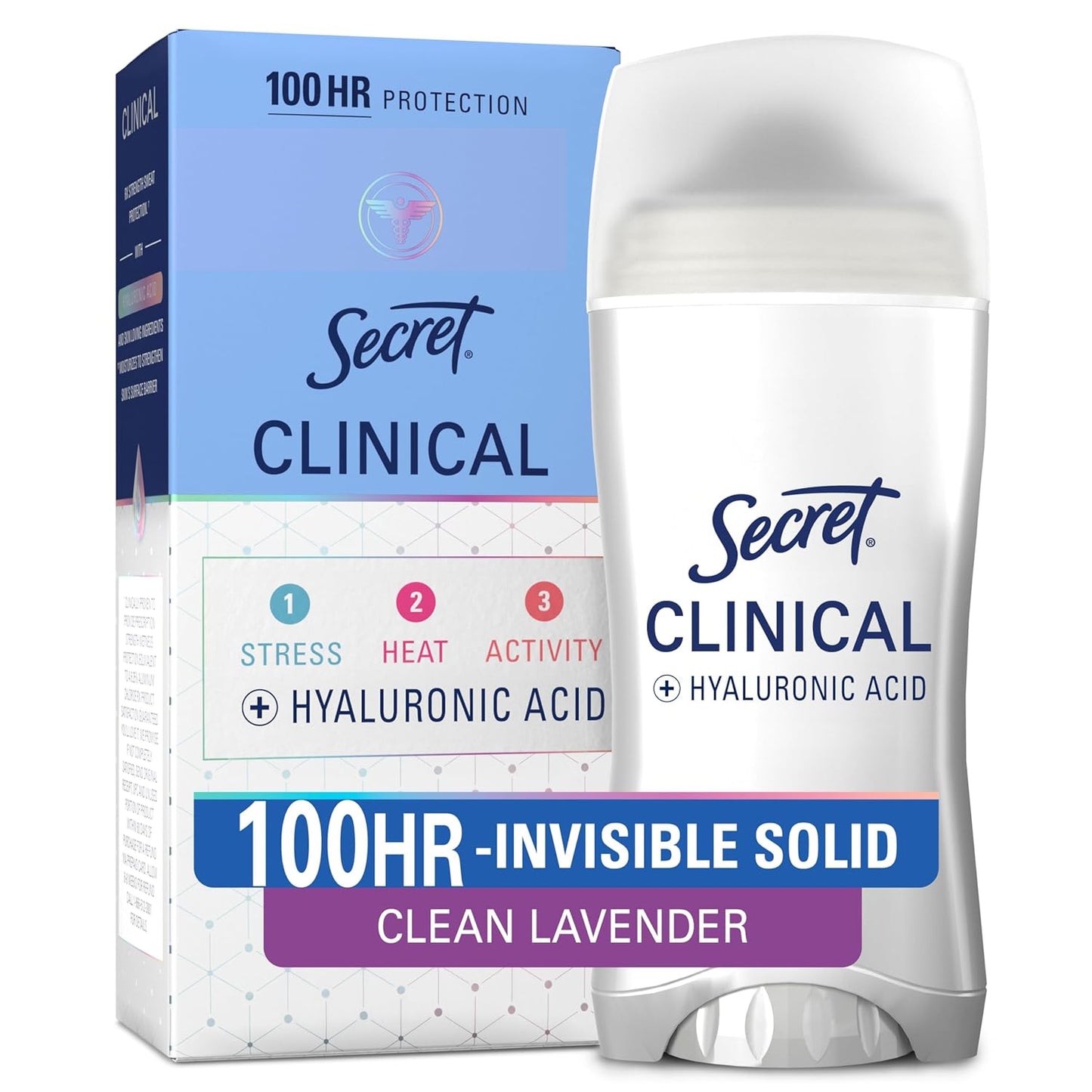 Clinical Strength Antiperspirant Deodorant for Women, 100Hr Sweat & Odor Protection, 3X Stress Protection with Hyaluronic Acid, PH Balanced, Invisible Solid, Completely Clean Scent, 2.6 Oz