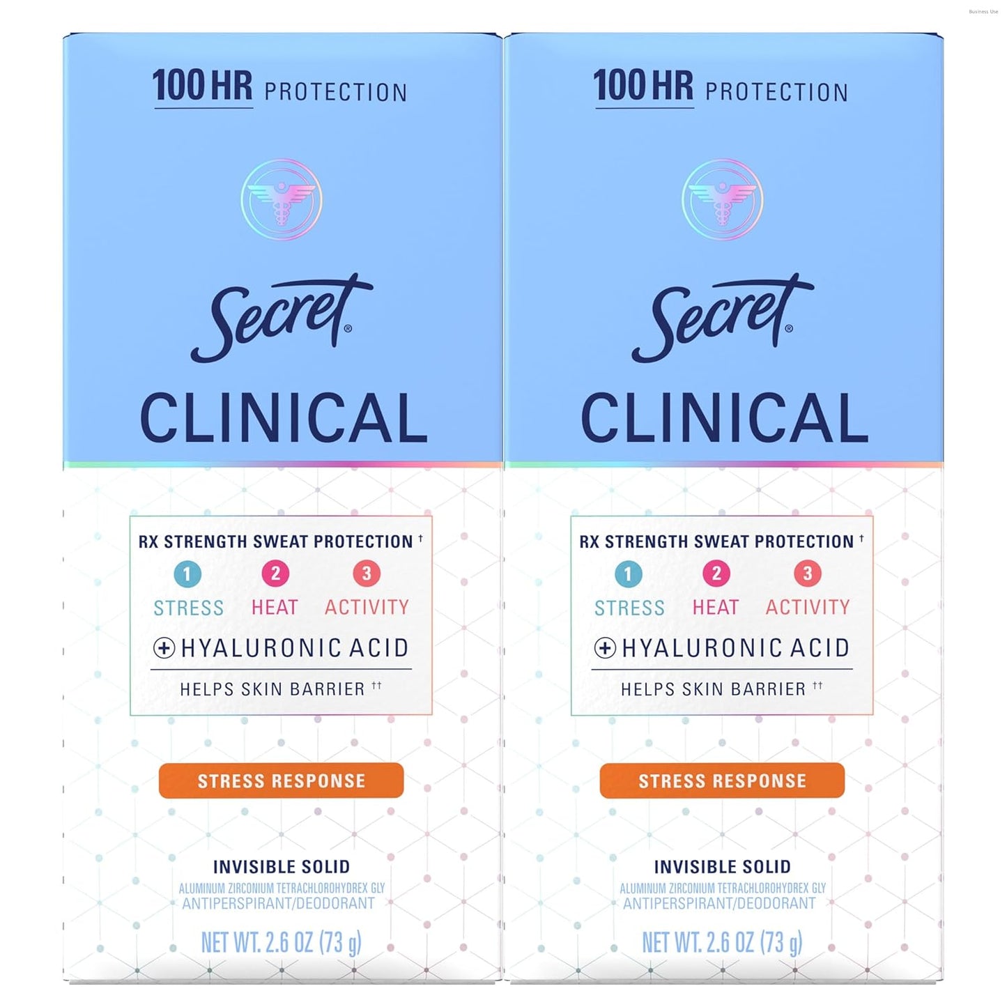 Clinical Strength Antiperspirant Deodorant for Women, 100Hr Sweat & Odor Protection, 3X Stress Protection with Hyaluronic Acid, PH Balanced, Invisible Solid, Completely Clean Scent, 2.6 Oz