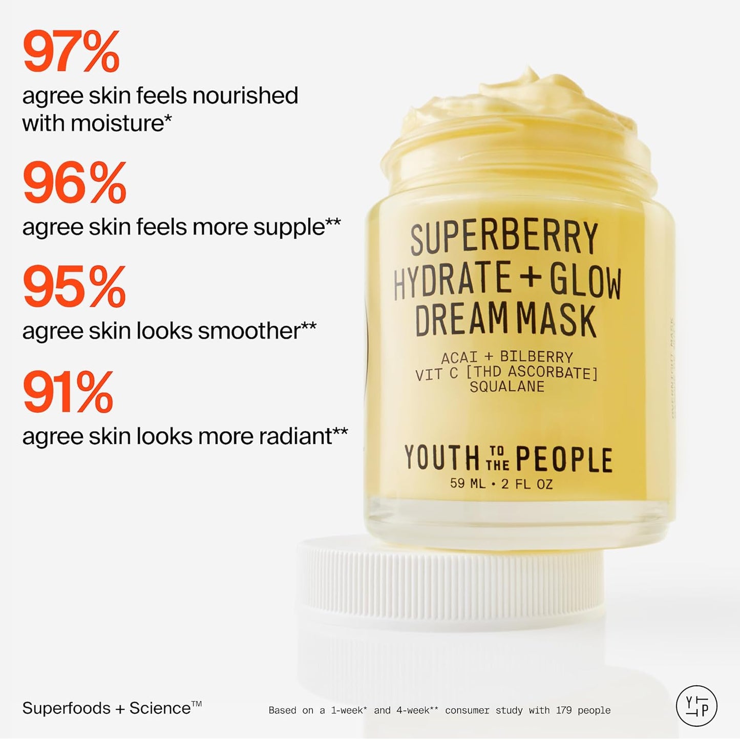 Superberry Hydrate + Glow Dream Mask - Hyaluronic Acid, Squalane, Vitamin C, Face Moisturizer + Overnight Facial, Non-Greasy, Plumps, Brightens, Evens Tone, for Dry + Dull Skin