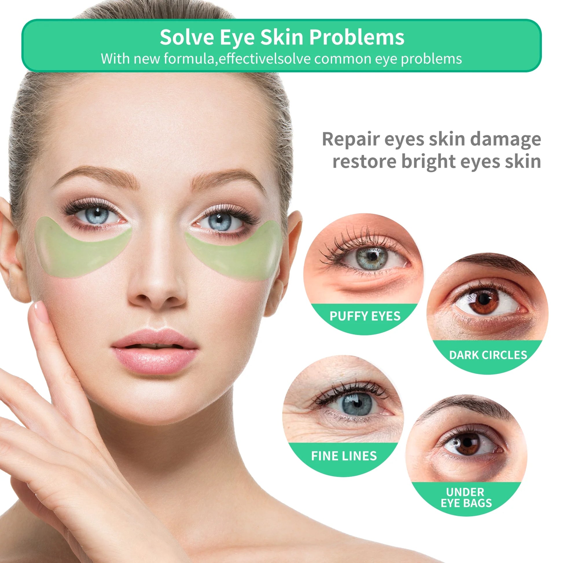 Natural Aloe Vera Eye Mask, 30 Pairs, Anti-Wrinkle Face Care for Dark Circles and Puffiness