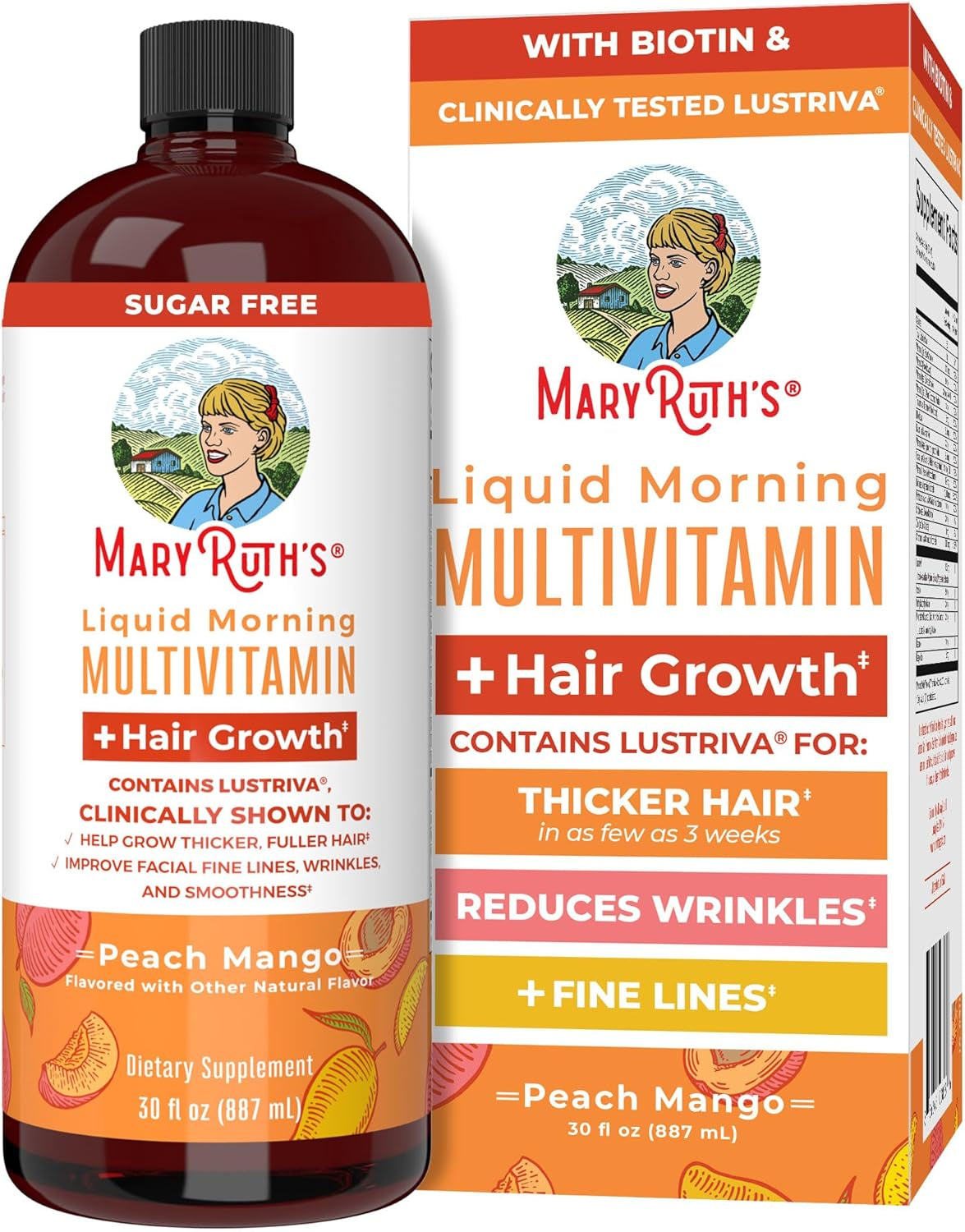 MARYRUTH'S Liquid Multivitamin+Hair Growth | Biotin 10000Mcg | Lustriva Hair Growth Supplement | Clinically Tested in Women for Thicker Hair&Facial Wrinkle | Skin Care | Ages 18+ | 15.22 Fl Oz