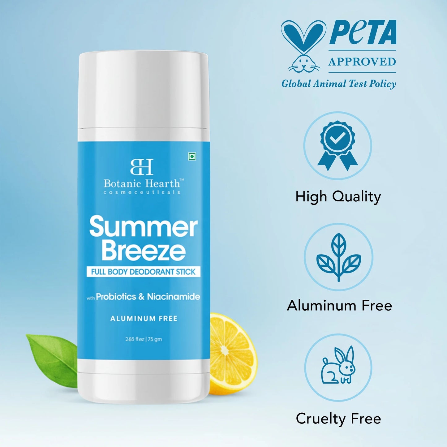 Summer Breeze Full Body Deodorant Stick with Probiotics & Niacinamide, Aluminum Free, 2.65 Fl Oz (75 G), Natural Deodorant for Men & Women