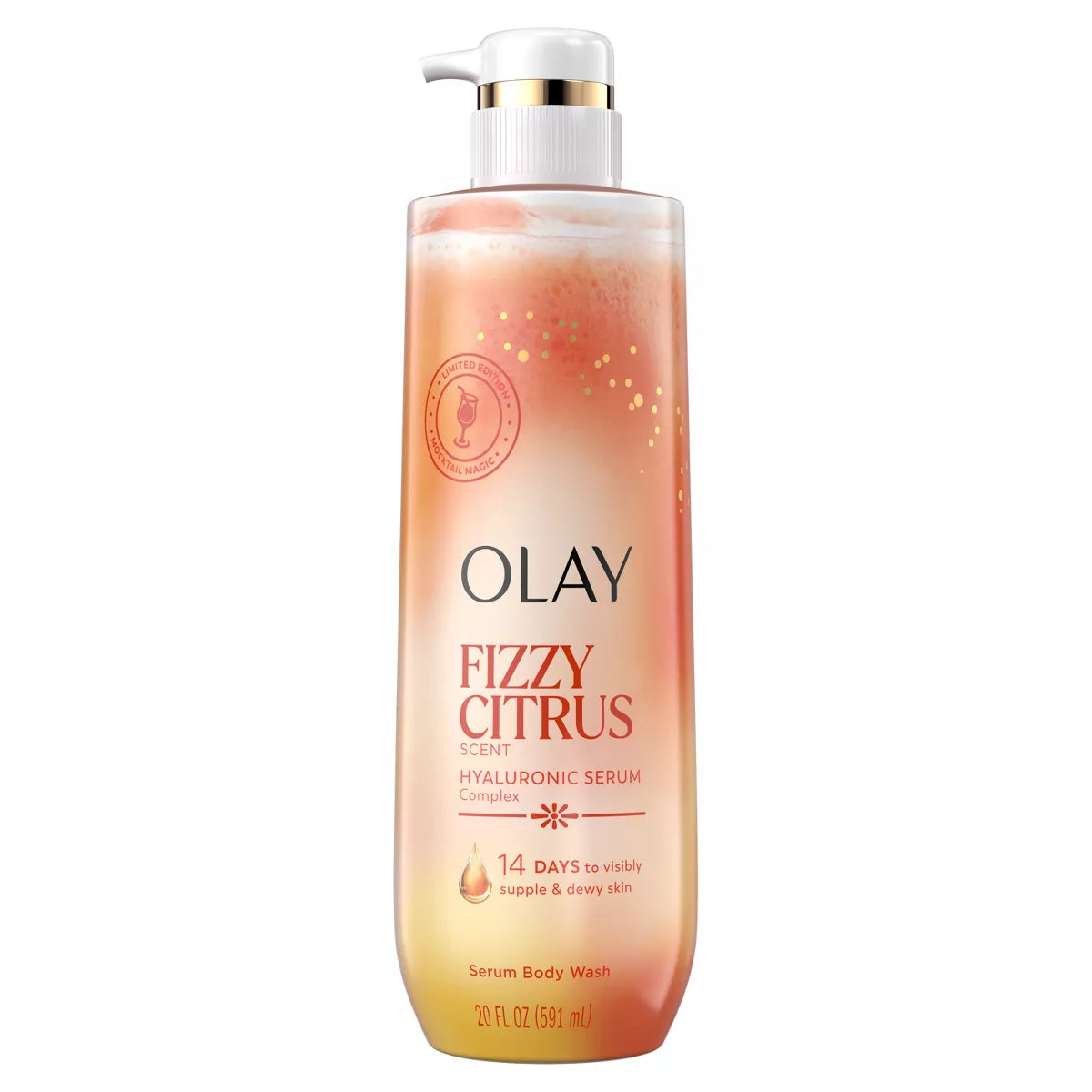 Olay Fizzy Citrus Hyaluronic Serum Body Wash - 20 Fl Oz: Moisturizing & Nourishing, Whole Body Use, Paraben-Free