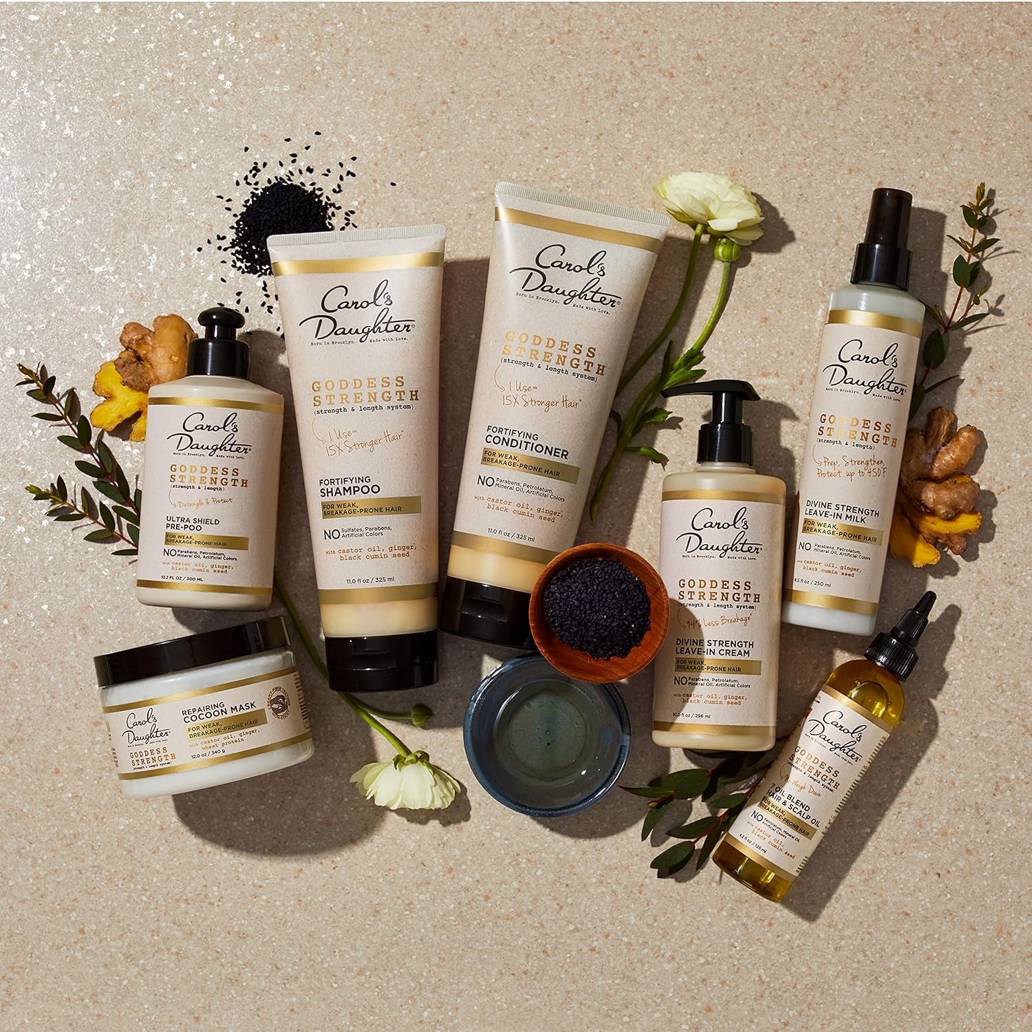Goddess Strong Bundle: Hair Care Kit with Shampoo, Conditioner, Leave-In Treatment and Scalp Oil, 4 Items