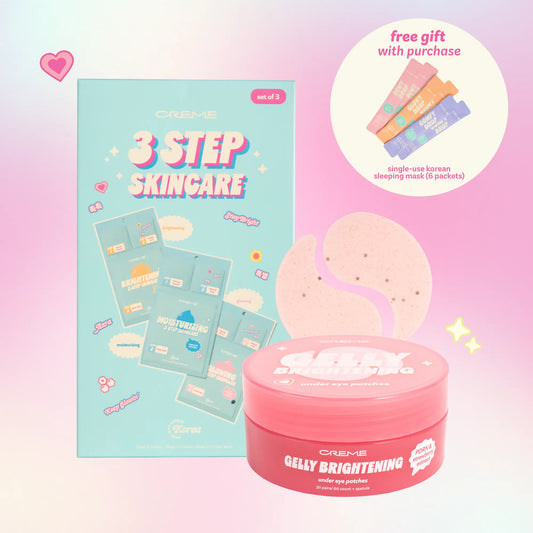 The Crème Shop Glow-To-Go Skincare Bundle - 3 Step To-Go Set & Gelly under Eye Patches for Travel-Friendly Cleansing Hydrating & Refreshing