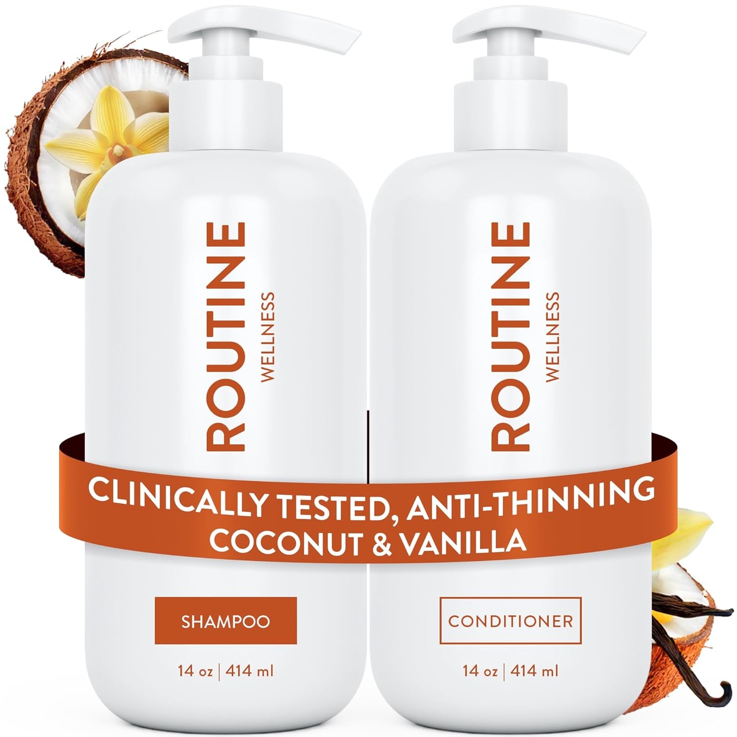 Anti-Thinning Shampoo and Conditioner Set for Thinning Hair - Biotin DHT Blocker Women & Men - Color Safe Shampoo for Hair Loss & Healthier Hair - Coconut & Vanilla (Pack of 2)
