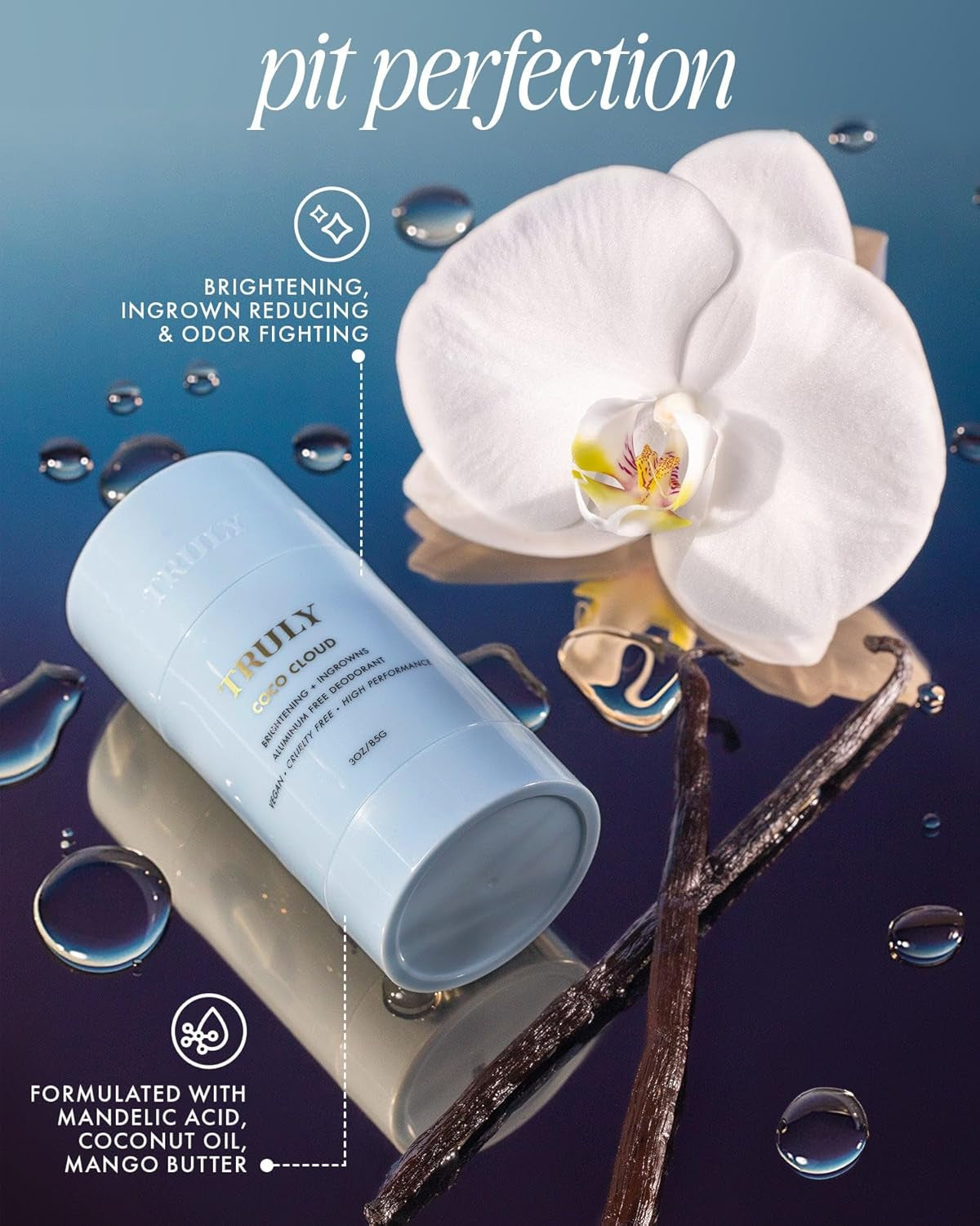 Truly Beauty Coco Cloud Deodorant | Targets Body Odor, Ingrown Hairs & Discoloration | Gentle, Aluminum-Free Deodorant | Made with Coconut Oil & Mandelic Acid | Coconut & Vanilla Scent | (3 Oz)