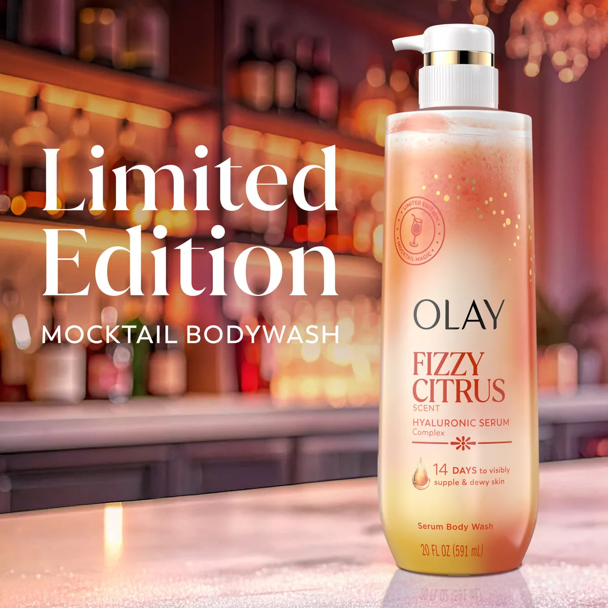 Olay Fizzy Citrus Hyaluronic Serum Body Wash - 20 Fl Oz: Moisturizing & Nourishing, Whole Body Use, Paraben-Free